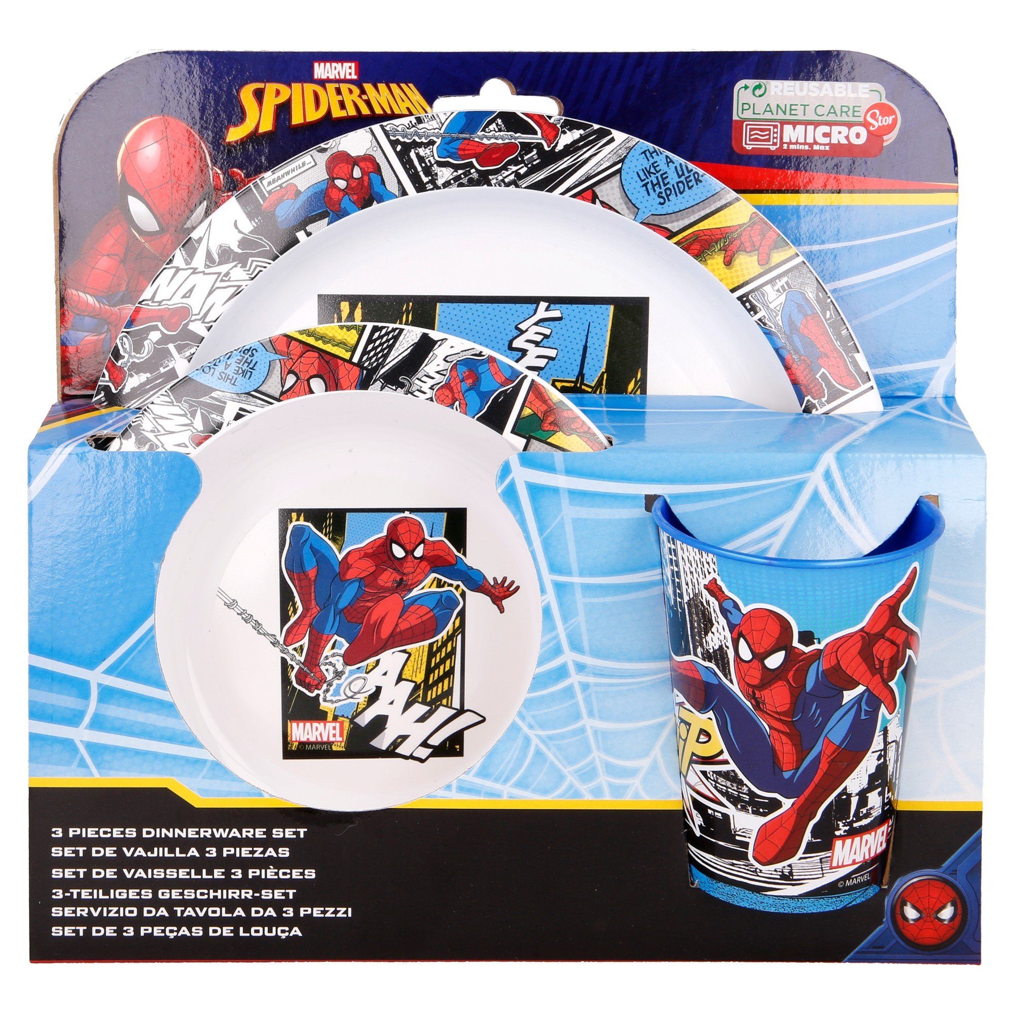 Becher 3 (3-tlg) Schüssel, Spiderman Lunchbox Teller Geschirr-Set MARVEL Kinder teilig