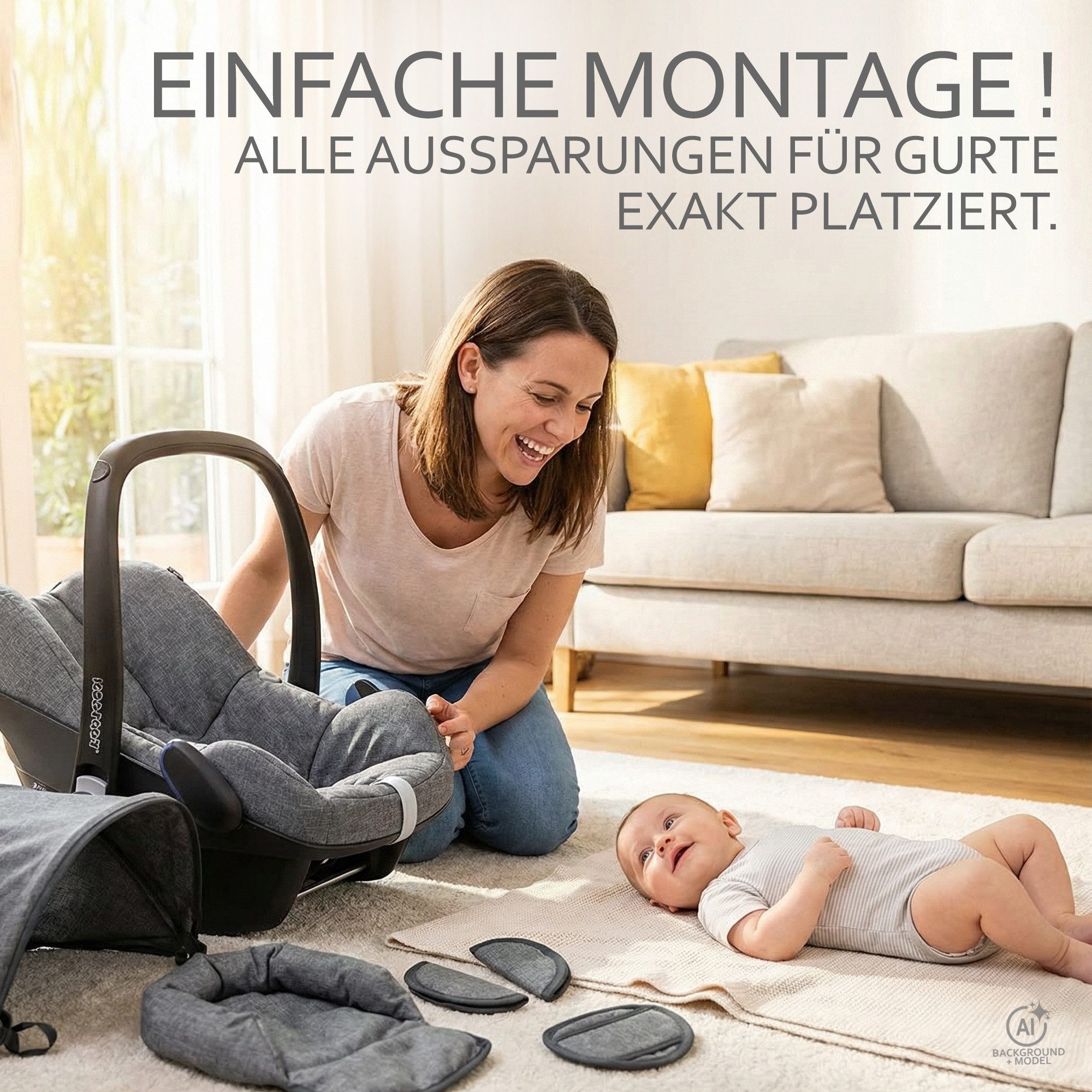BambiniWelt by Rafael K. Babyschale Ersatzbezug kompatibel mit Maxi Cosi Cabrio Fix Babyschale 6-tlg, ab: 0+, bis: 14 Monate – Bild 3 von 5