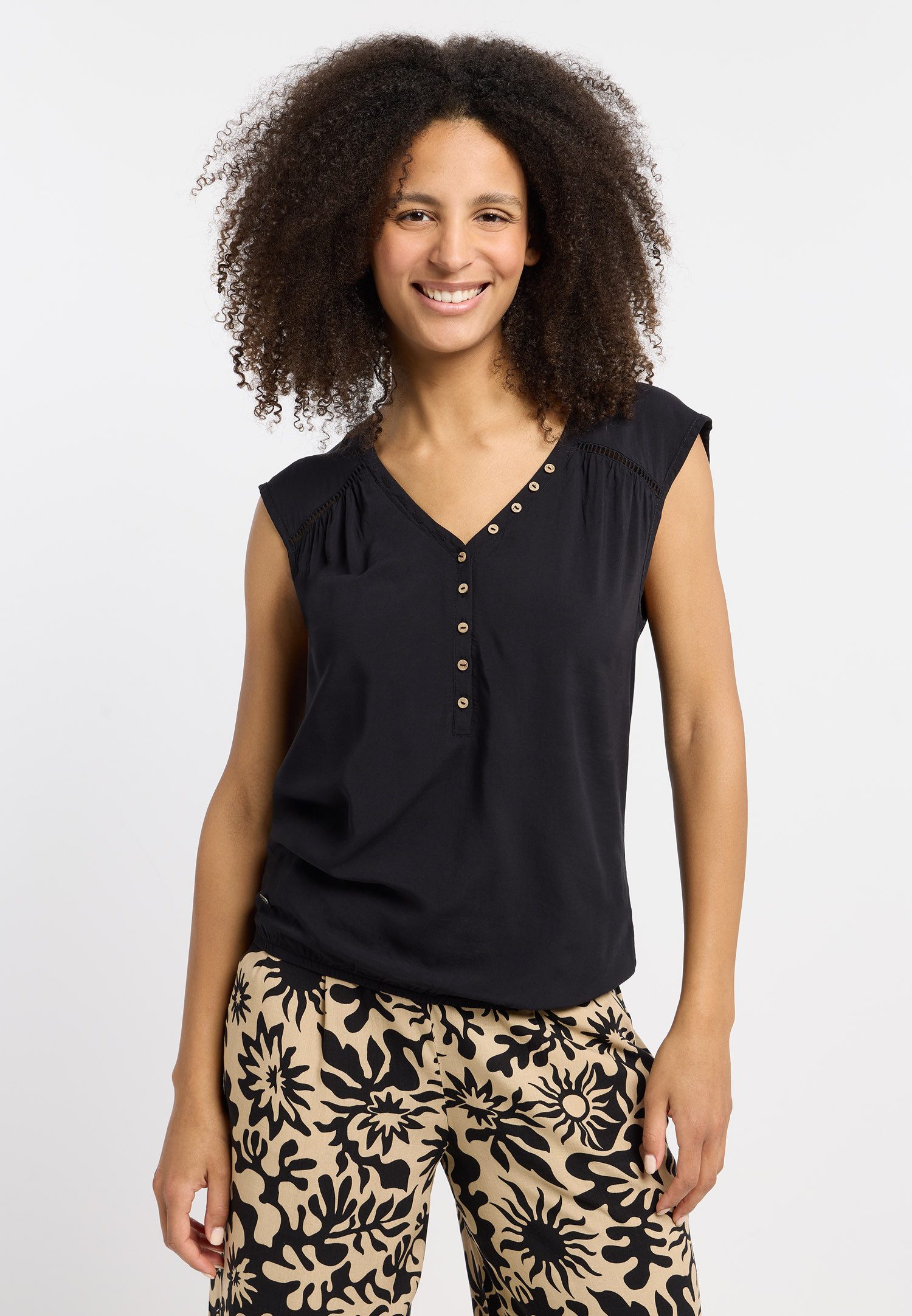 Ragwear V-Shirt SALTTY Viskose mit Gummizug am Saum und Knopfleiste