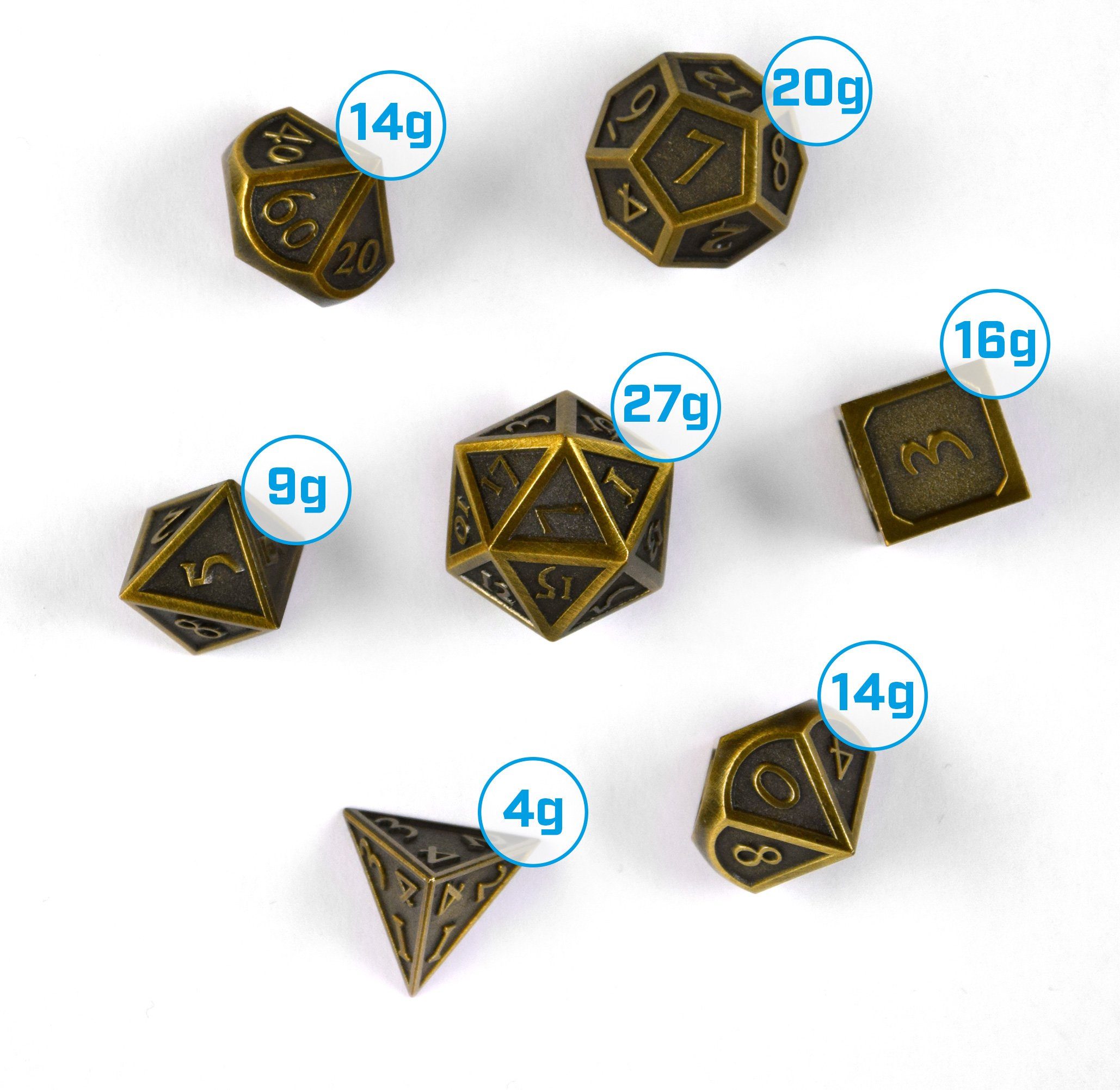 SHIBBY Spielesammlung 7 polyedrische Metall-DND-Würfel in Steampunk Optik, inkl. Aufbewahrungsbox