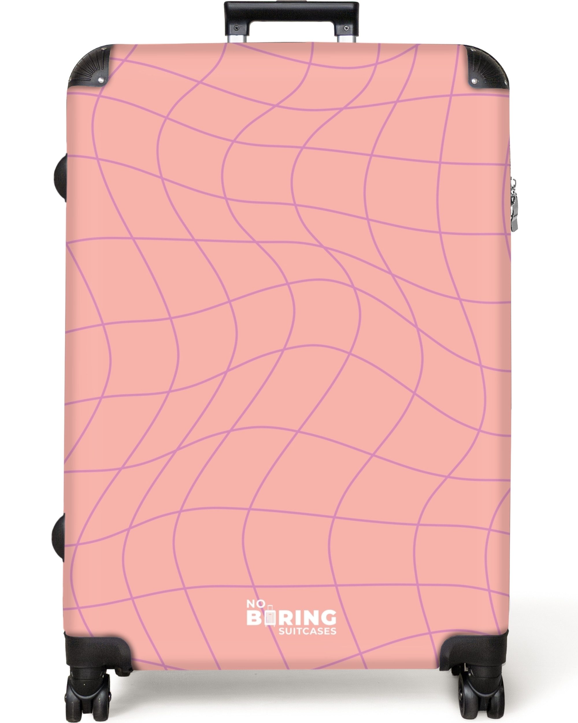 NoBoringSuitcases.com© Hartschalen-Trolley Rosa mit lila Wellenlinien günstig online kaufen