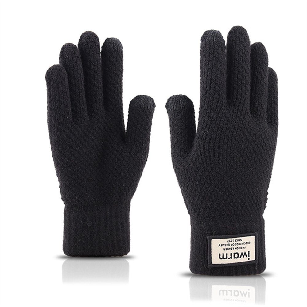ManKle Strickhandschuhe Handschuhe Warme Fäustlinge Gestrickte Damen Winter Schwarz Touchscreen