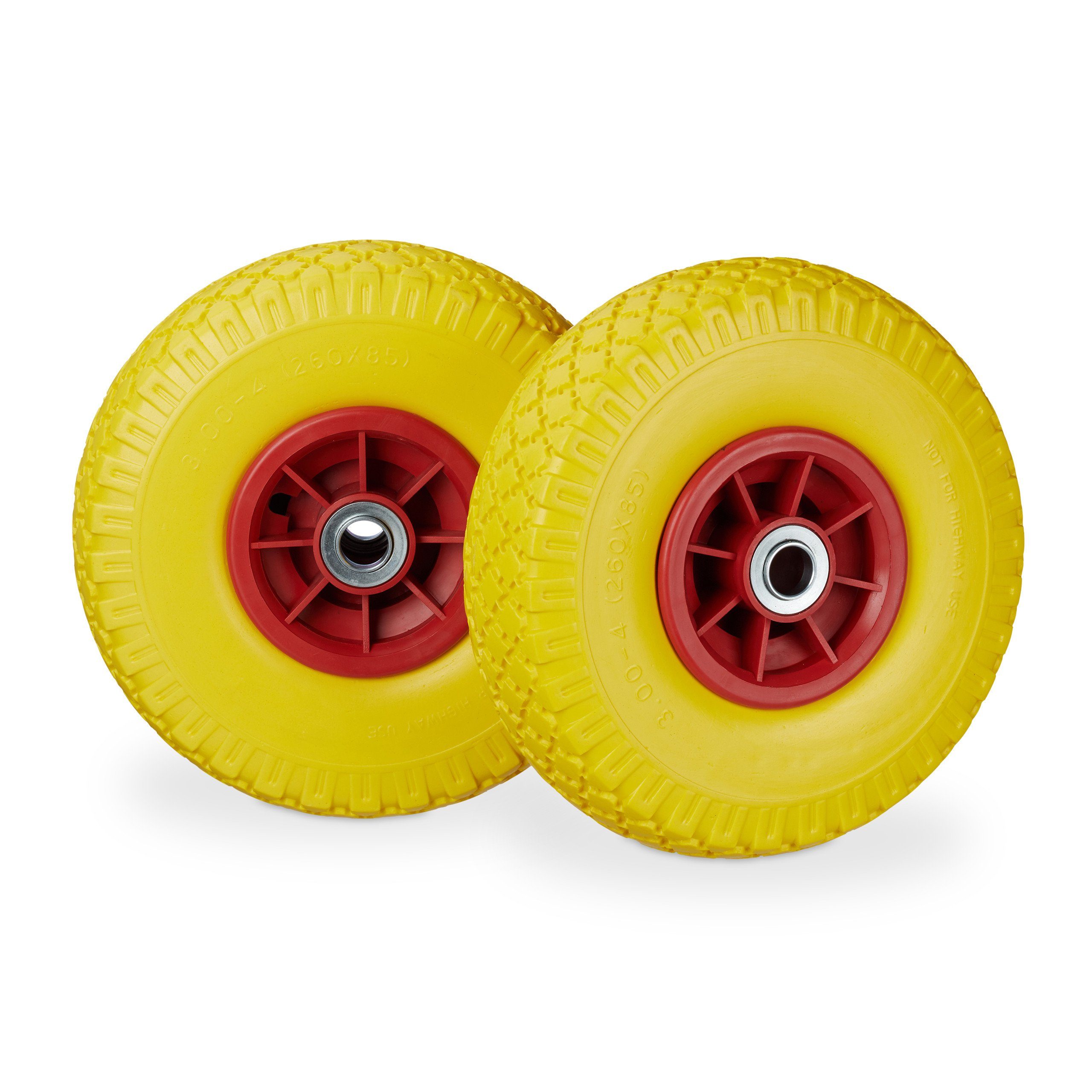 relaxdays Sackkarren-Rad Sackkarrenrad PU 3.00-4 2er Set (2 St), Gelb-Rot
