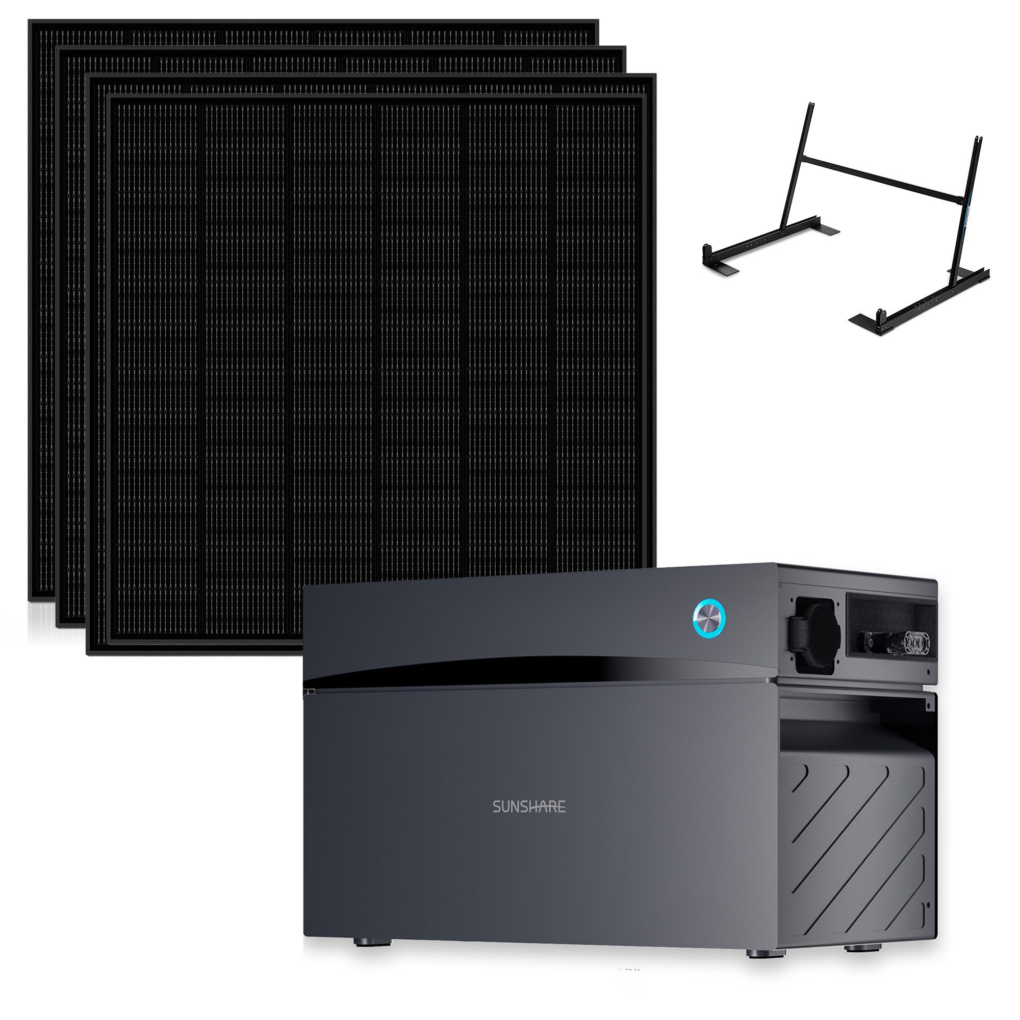 Sunshare Balkonkraftwerk Ray 1140/1425W mit 2kWh Glory Speicher & Flachdach-/Gartenhalterung, 285 W, Monokristallin N‑Typ TOPCon, (Komplettset, 4-St), Ideal für Flachdach & Garten, flexibel ausrichtbar und erweiterbar