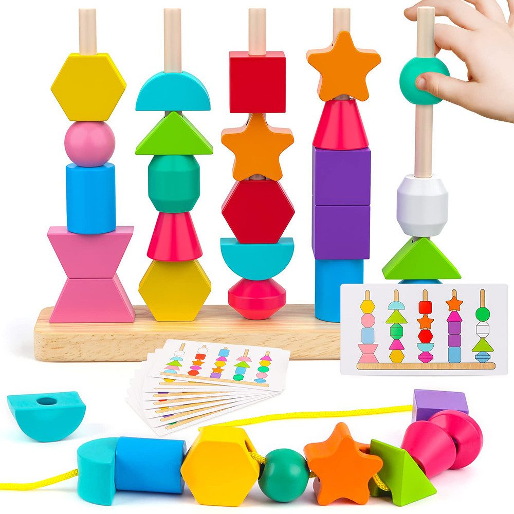 Steckspielzeug Montessori - Holzperlen Sequenzierung Spielzeug ab 2 3 4 5 Jahre