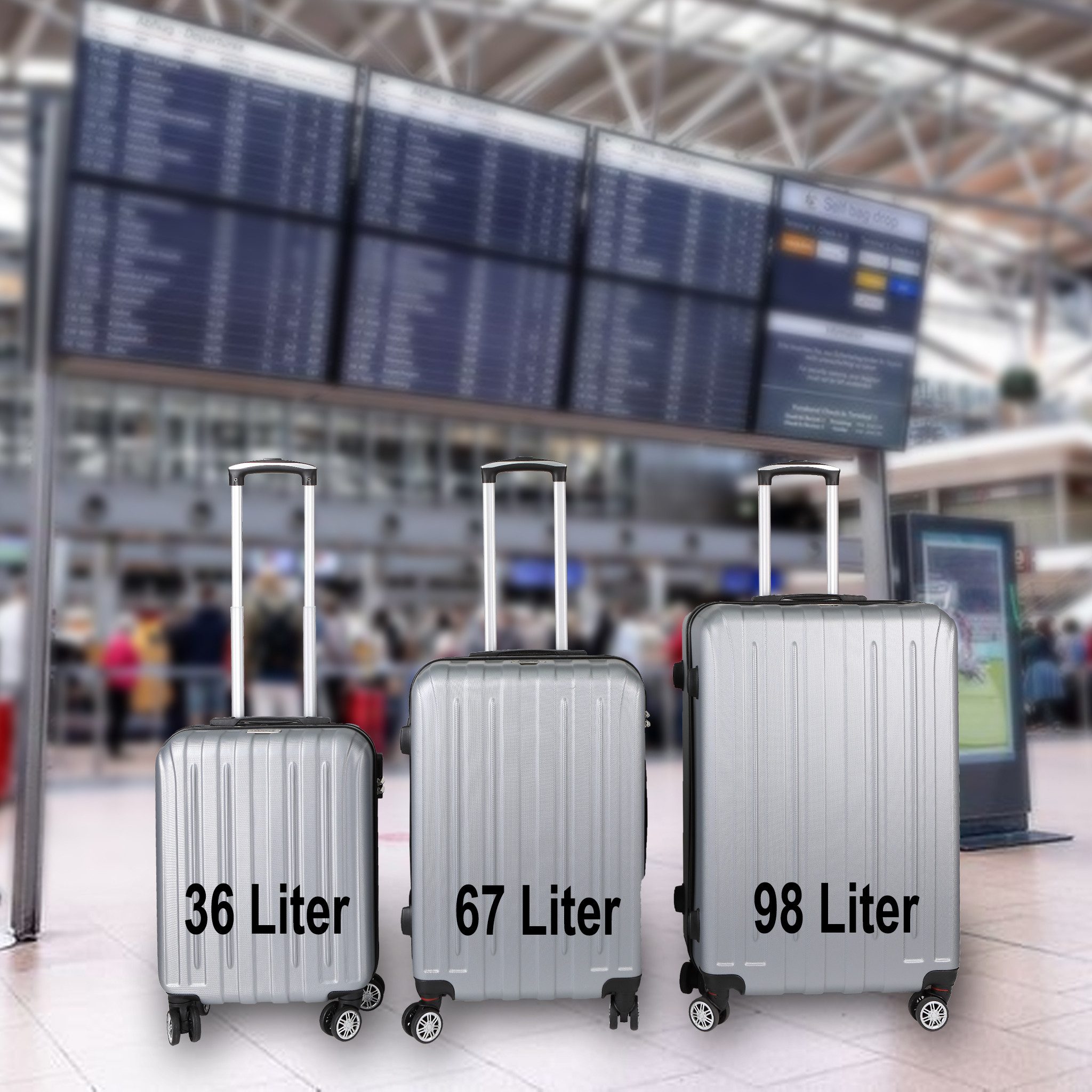 Home4Living Hartschalen-Trolley Koffer Reisekoffer Hartschalenkoffer silber S, M, L, 4 Rollen, Teleskopgriff