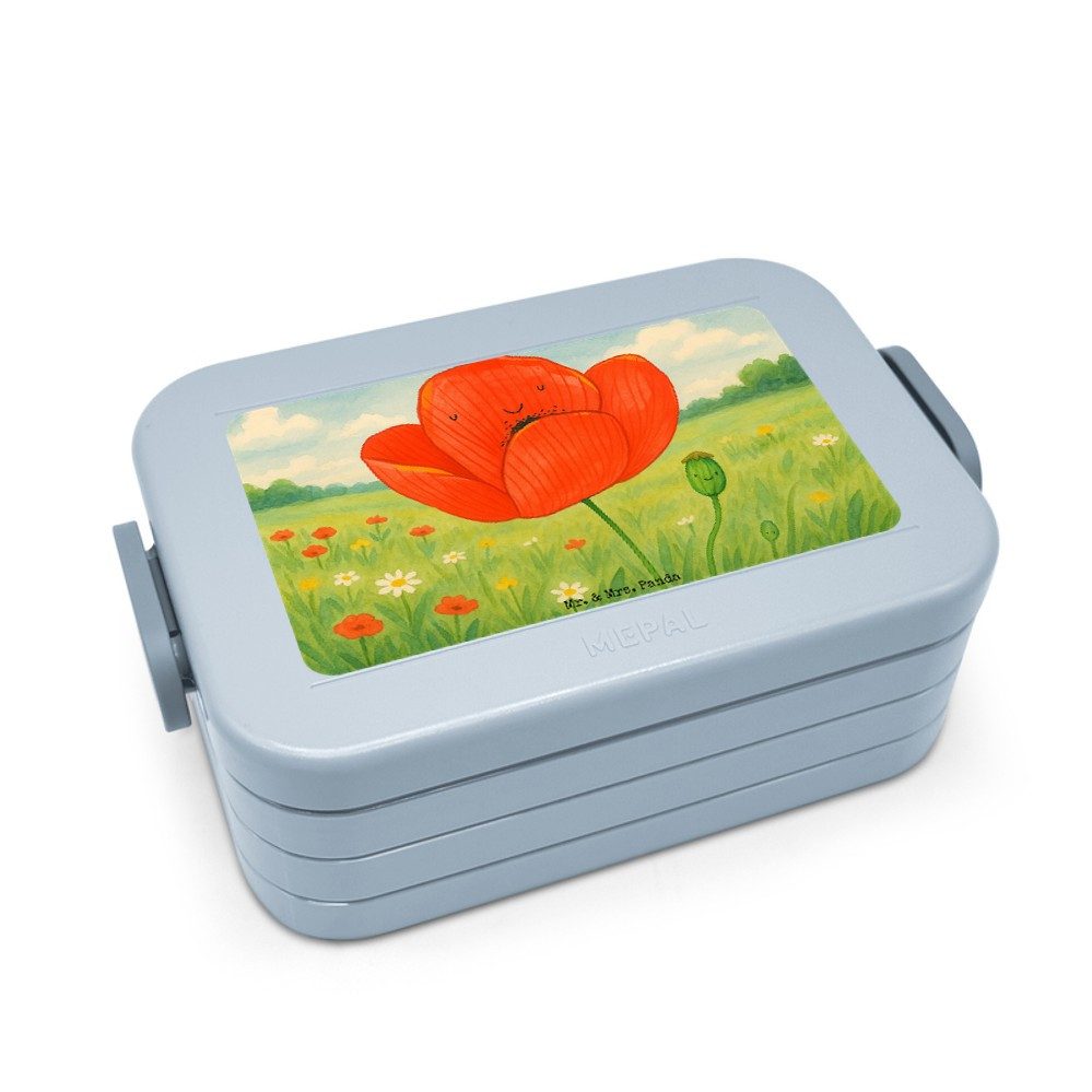 Mr. & Mrs. Panda Butterdose Blume Mohnblume Design, Lunchbox, Blau Pastell, Garten, Mohn, Lunchbo, Polypropylen lebensmittelecht, (Packung), Garten Religion Motivation