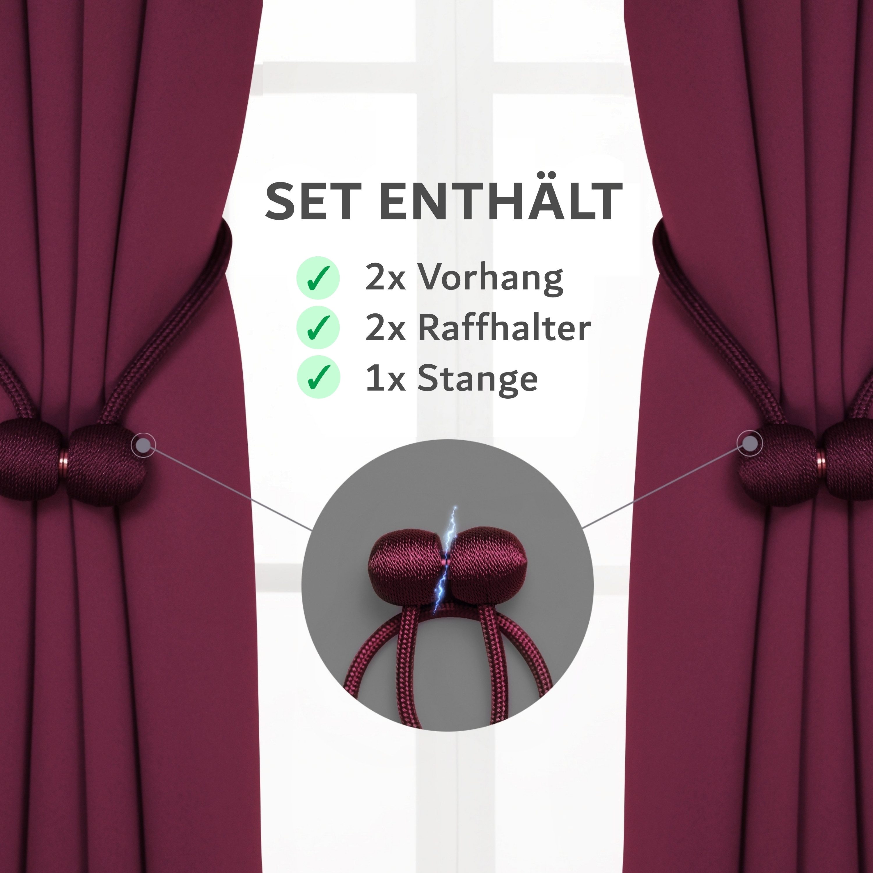 Cozyor Verdunkelungsvorhang 2er-Set inkl. 2 Magnethalter, thermoisolierend, Gardinen blickdicht (2 St), Ösen, verdunkelnd, Mikrofaser Polyester – Bild 2 von 5