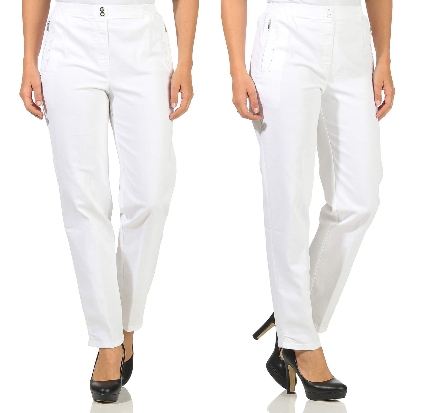 Aurela Damenmode Straight-Jeans Stretch Jeans Damen Schlupfhose Kurzgröße Jeanshose Denim mit Gummizug, Größe 36 bis 54