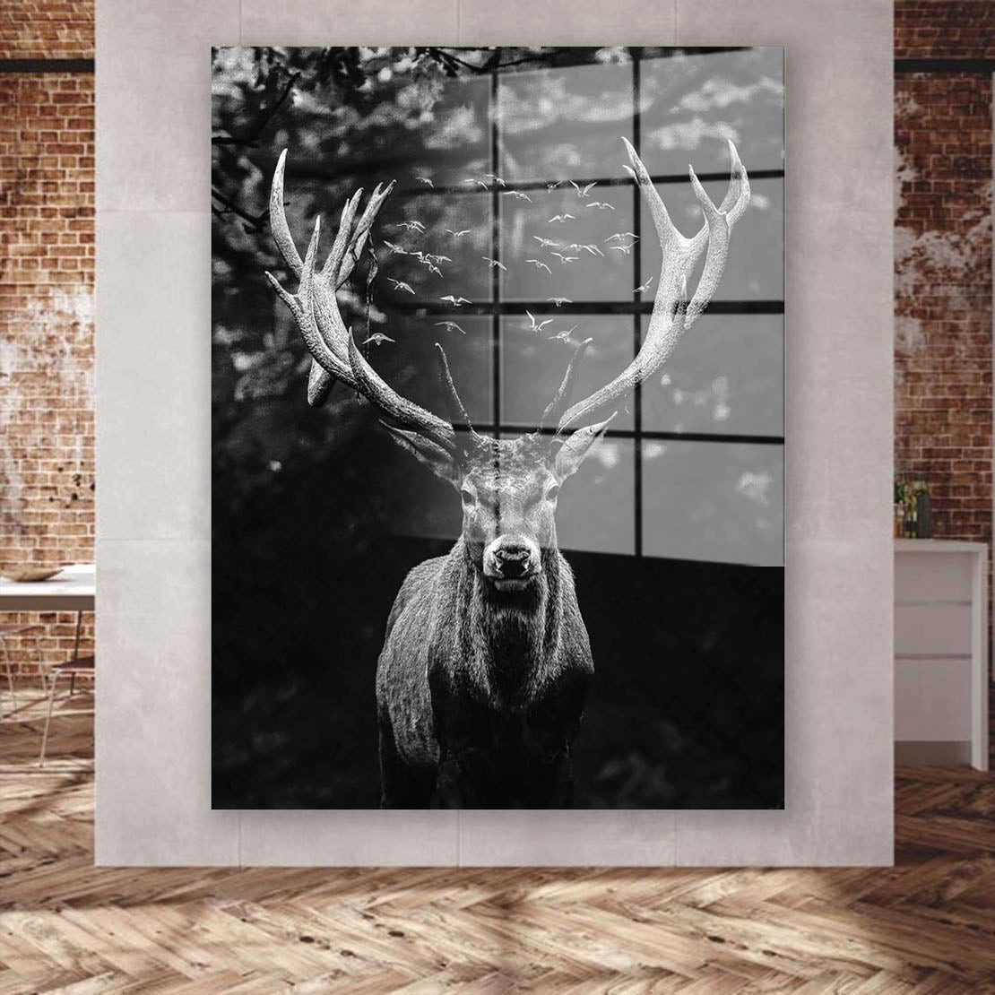 Artedinoi Acrylglasbild Hirsch Deep Forest Acrylglas Wandbild Bild Wanddeko Wohnzimmer XL