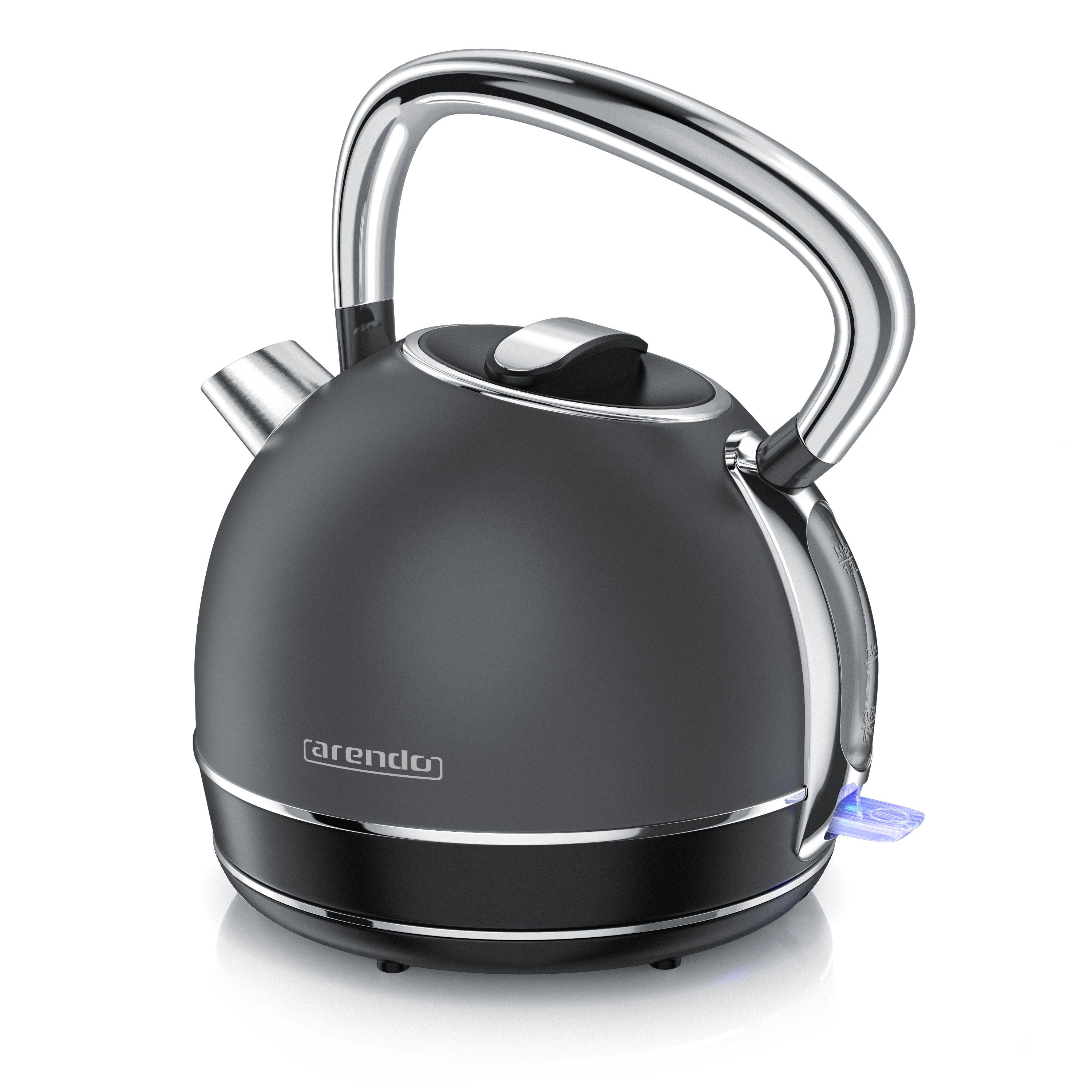 Arendo Wasserkocher Retro Edelstahl Teekessel im Vintage Style, GS Geprüft, Cool Grey, 1,7 l, 2200 W, Überhitzung & Trockenkochschutz, automatische Abschaltung, Kalkfilter