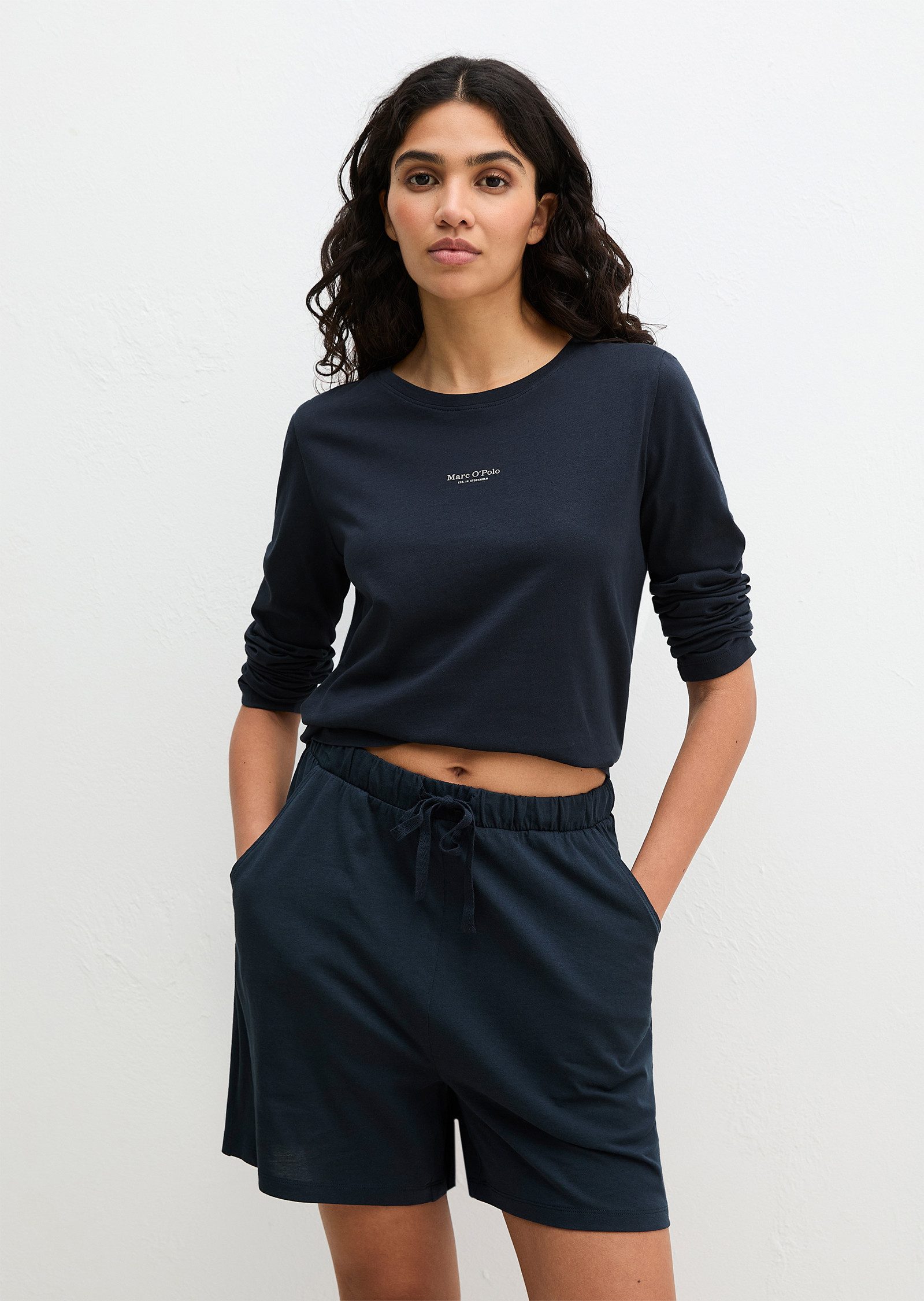 Marc O'Polo Pyjamaoberteil Mix N Match Cotton Top LS mit Rundhalsausschnitt und langen Ärmeln