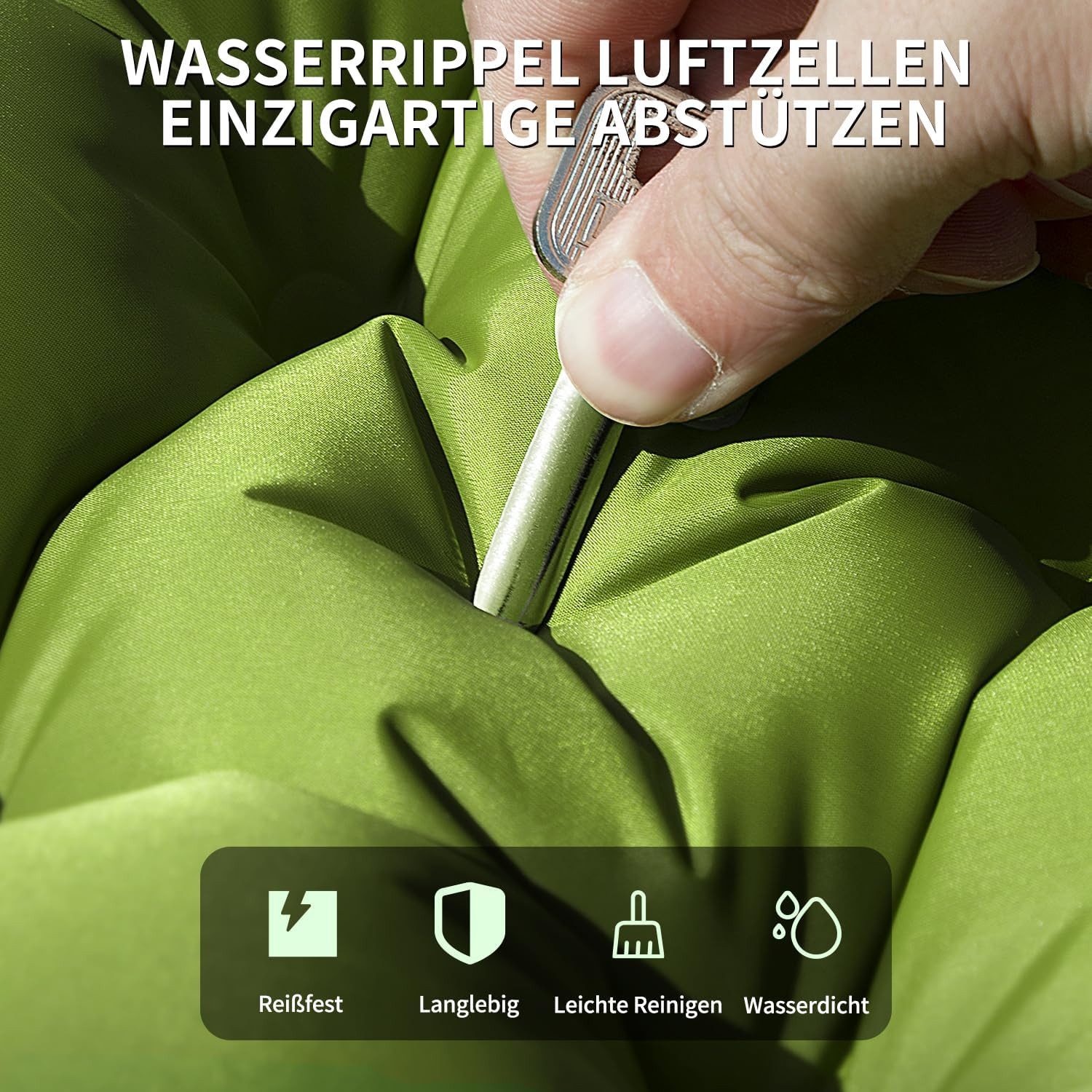feinlux Isomatte Camping Isomatte Selbstaufblasend, (set, Ultraleicht Luftmatratze Camping für 2 Personen), Aufblasbare mit Fußpumpe & Kissen für Outdoor, Wande – Bild 3 von 5