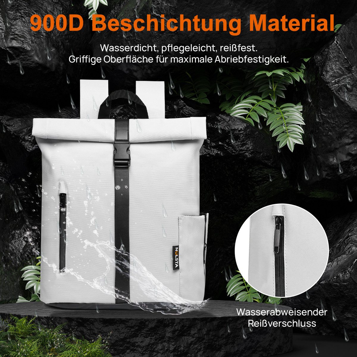 NULSTA Rucksack Rolltop Rucksack Wasserdicht Damen & Herren Daypack Freizeitrucksack, 30*15*40cm,Cityrucksack,Tourenrucksack,Schulrucksack