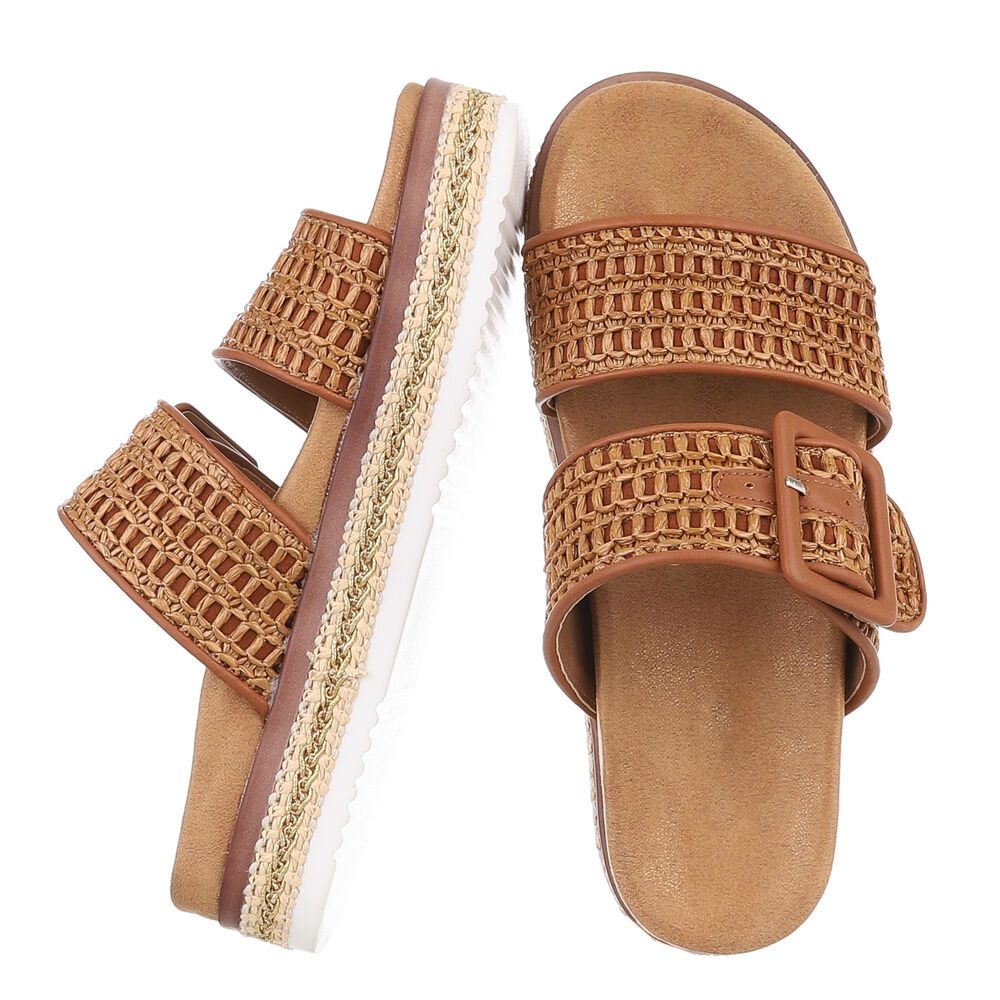 Ital-Design Bequeme Damen-Sandalen mit geflochtener Oberflächenstruktur Plateausandaletten (89542876) Flach Pantoletten in Camel – Bild 2 von 5