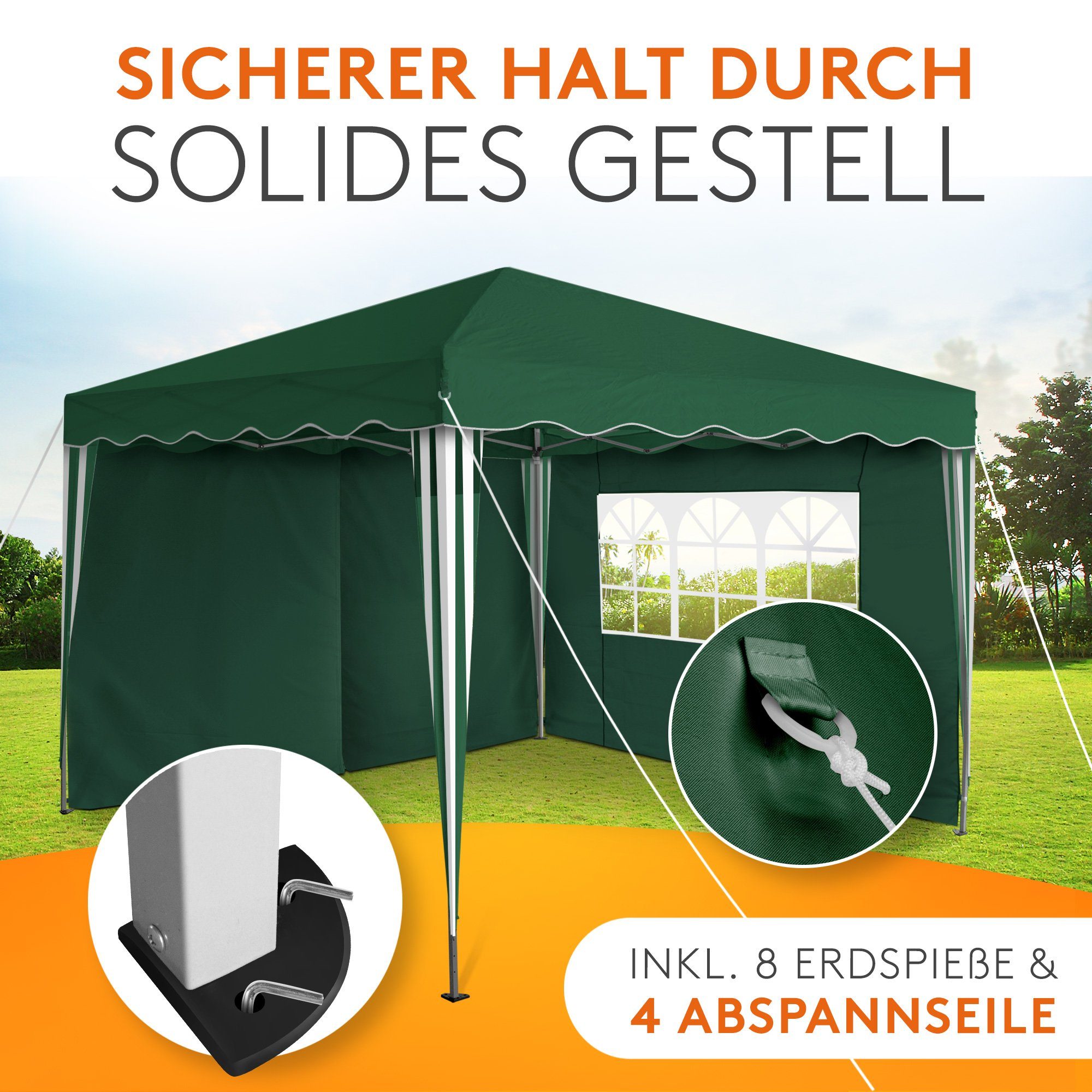Kronenburg Faltpavillon 3x3 m wasserdicht - Gartenpavillon, Partyzelt stabil, UV-Schutz 50+, mit 2 Seitenteilen, Wetterfester Schutz, Leichter Aufbau, Inklusive – Bild 5 von 5