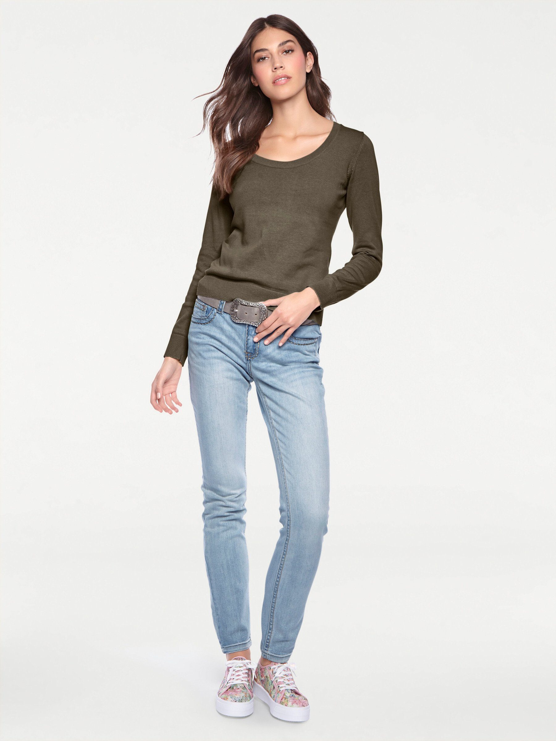 heine Strickpullover Rundhals-Pullover Langarm Feinstrick