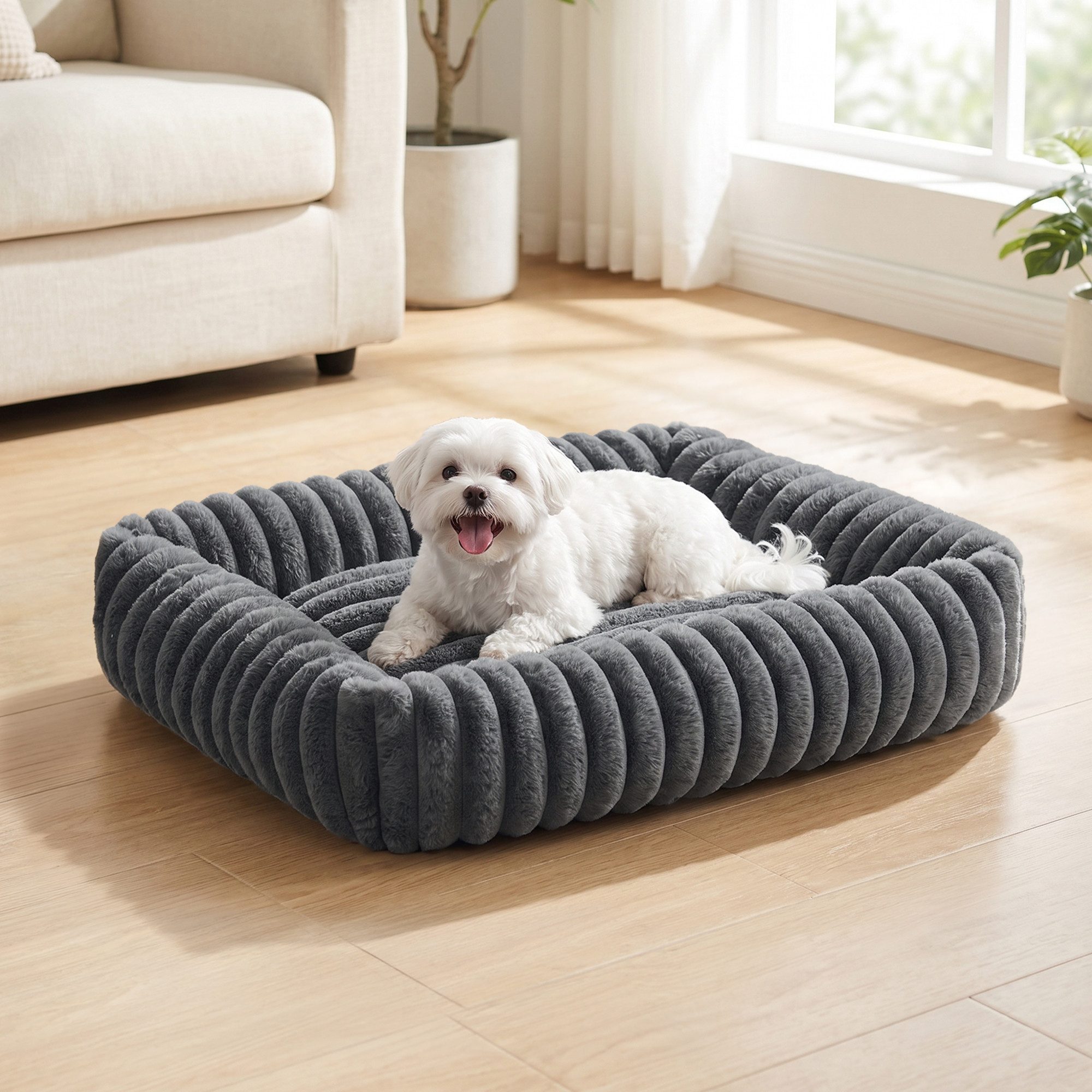 FEANDREA Hundebett orthopädisches Hundekörbchen, flauschige Hundematte, mittelgroßes, waschbar, weiche Polsterung, 71 x 55 x 18 cm