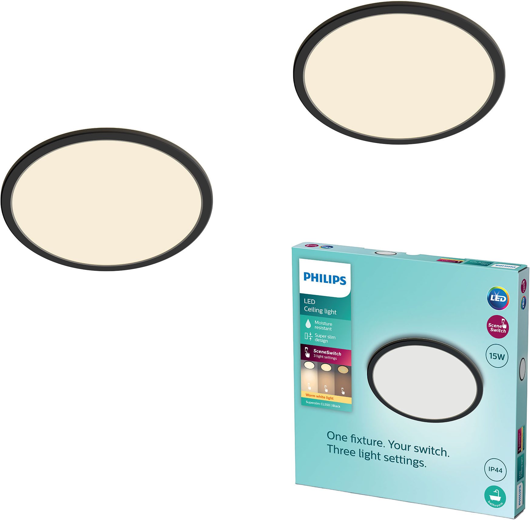Philips LED Deckenleuchte Multipack 2x Superslim 3-in-1 CL550 15W IP44 1300 günstig online kaufen