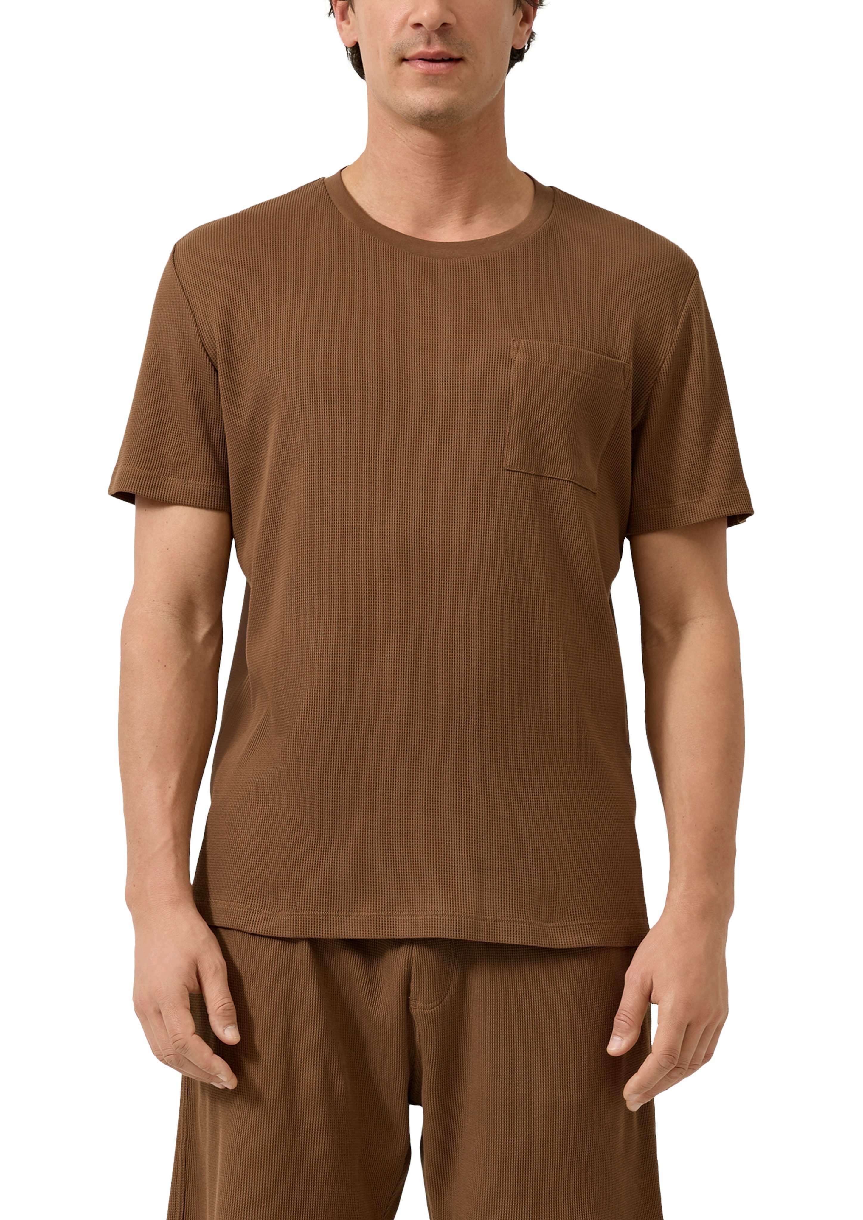 s.Oliver Rundhalsshirt Kurzarmshirt mit Brusttasche und Leinen