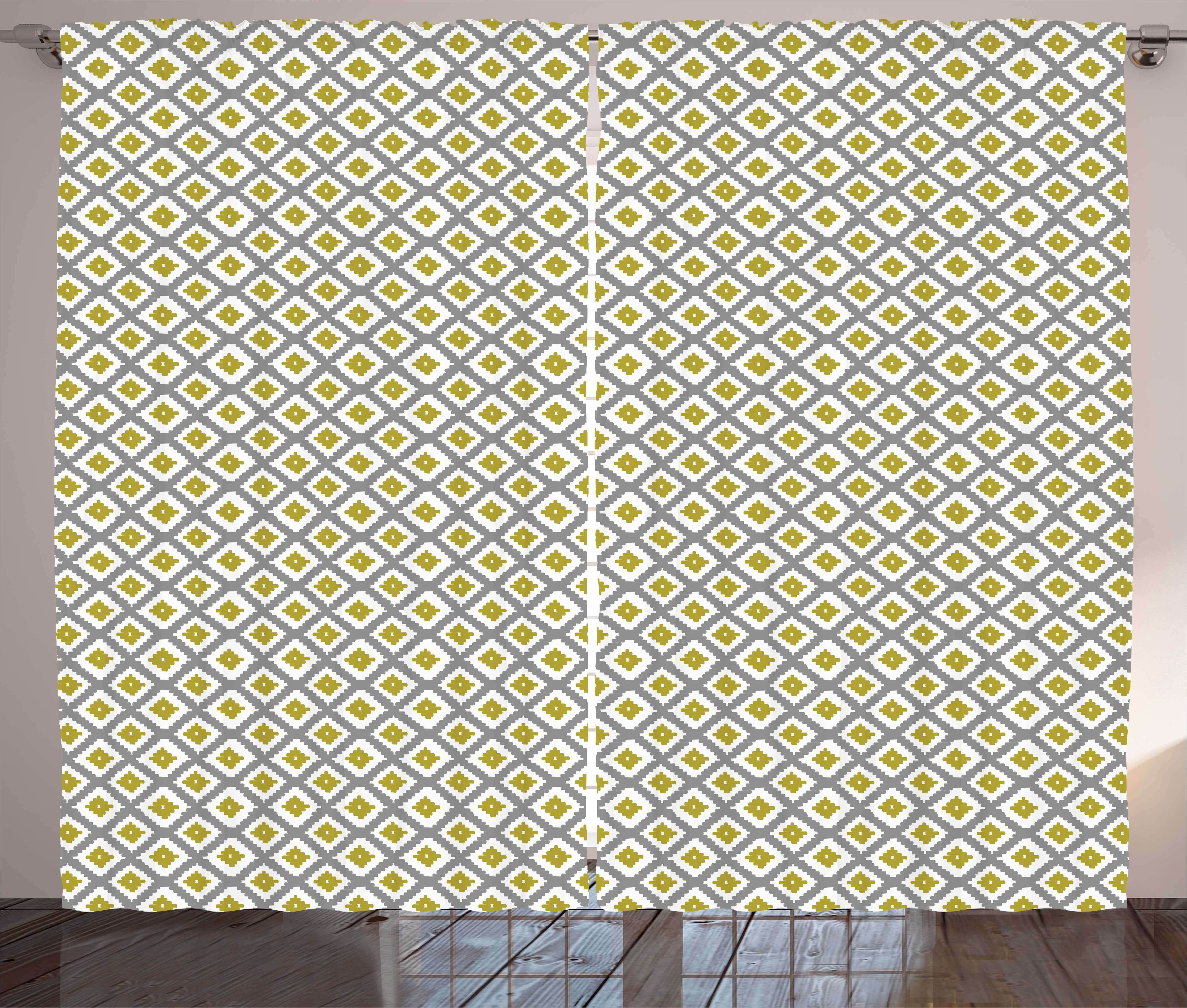 Gardine Schlafzimmer Kräuselband Vorhang mit Schlaufen und Haken, Abakuhaus, Geometrisch Bicolor Rhombus Prüfen Sie Art