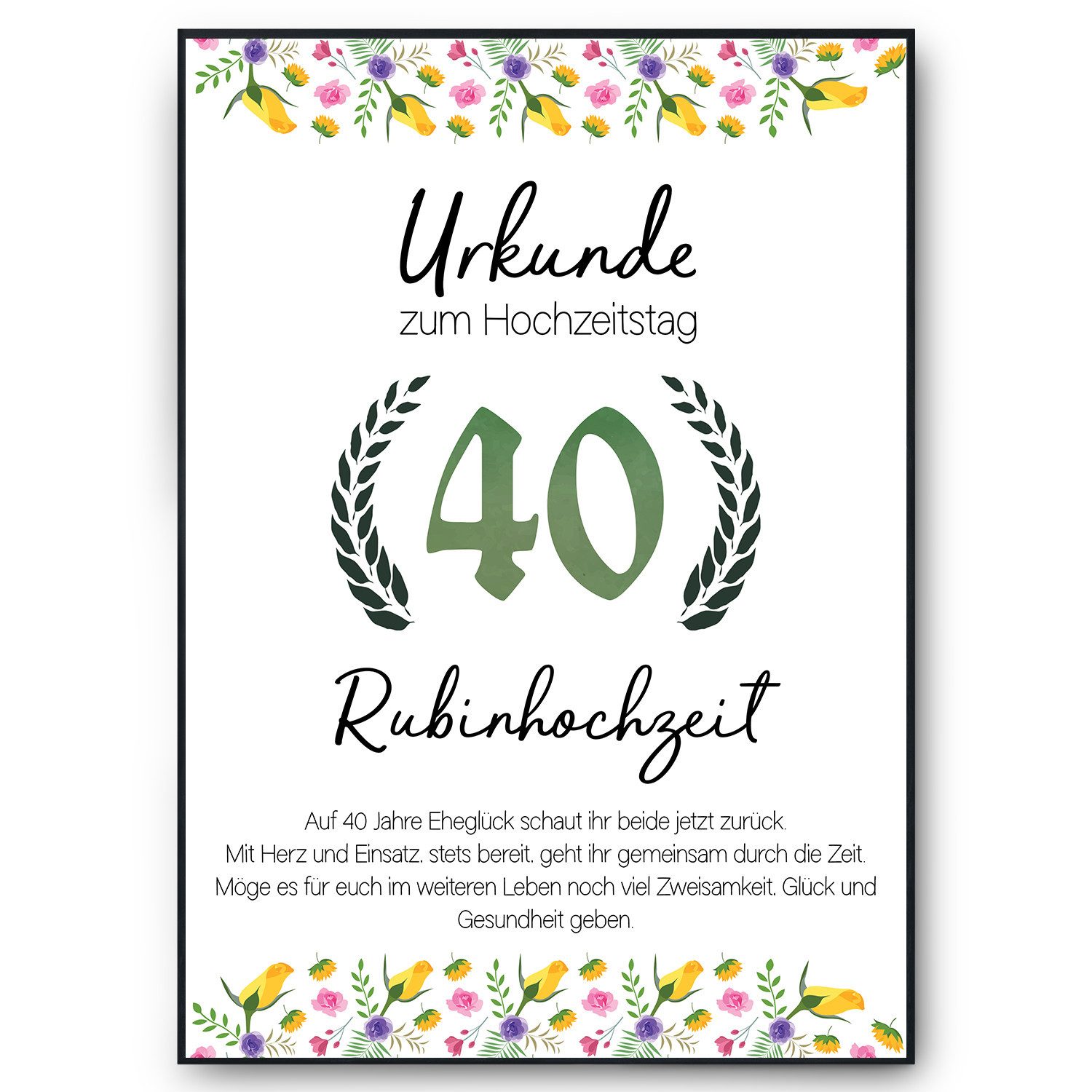 Tigerlino Poster 40. Hochzeitstag Geschenk Urkunde günstig online kaufen
