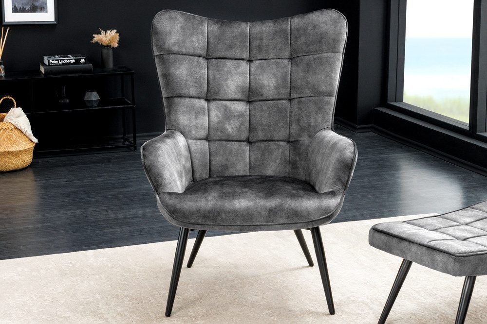 riess-ambiente Sessel SCANDINAVIA grau / schwarz (Einzelartikel, 1-St), Wohnzimmer · Samt · Metall · mit Armlehnen · Scandinavian Design – Bild 2 von 5