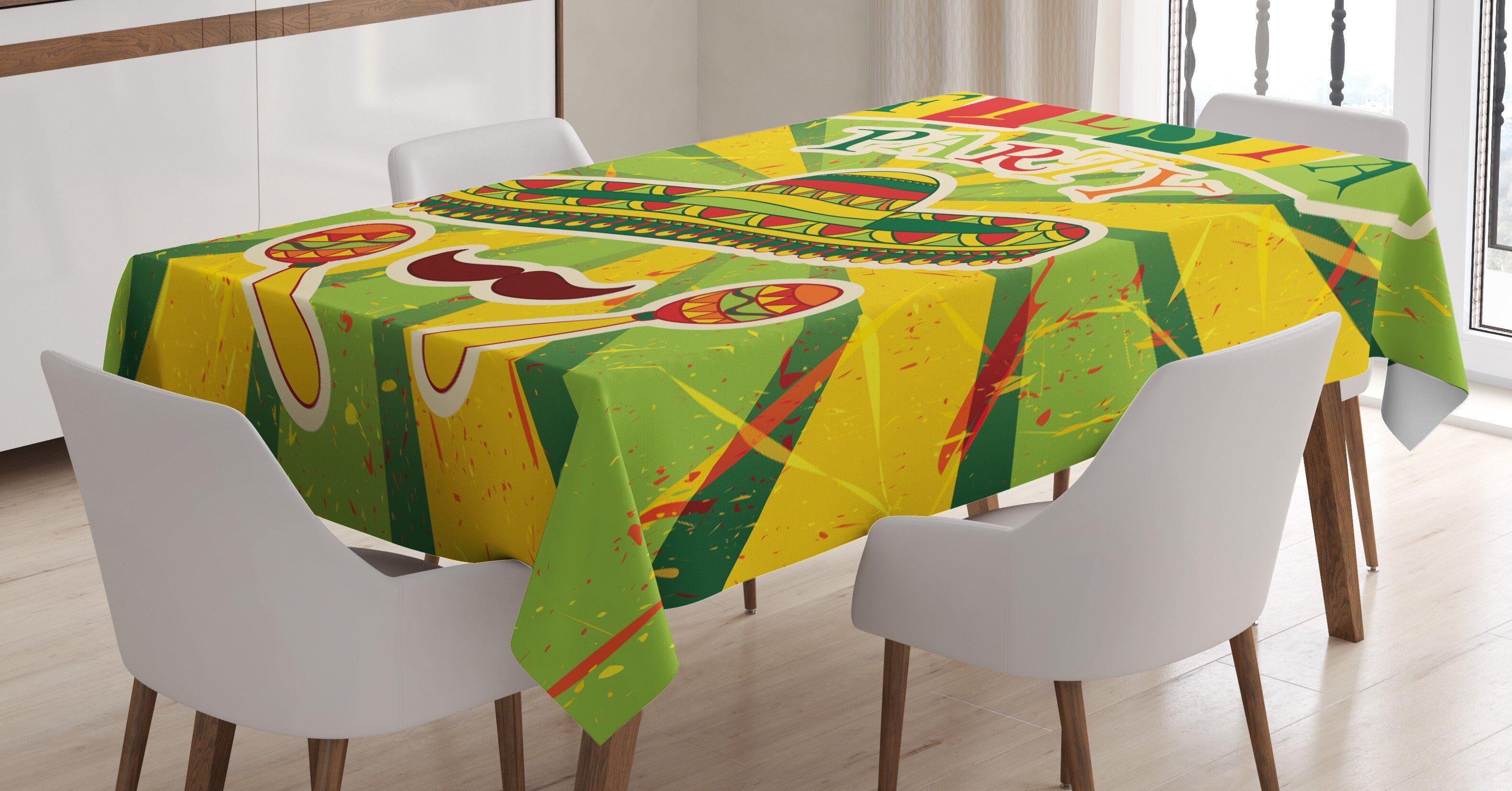 Abakuhaus Tischdecke Farbfest Waschbar Für den Außen Bereich geeignet Klare Farben, Fiesta Maracas und Schnurrbart