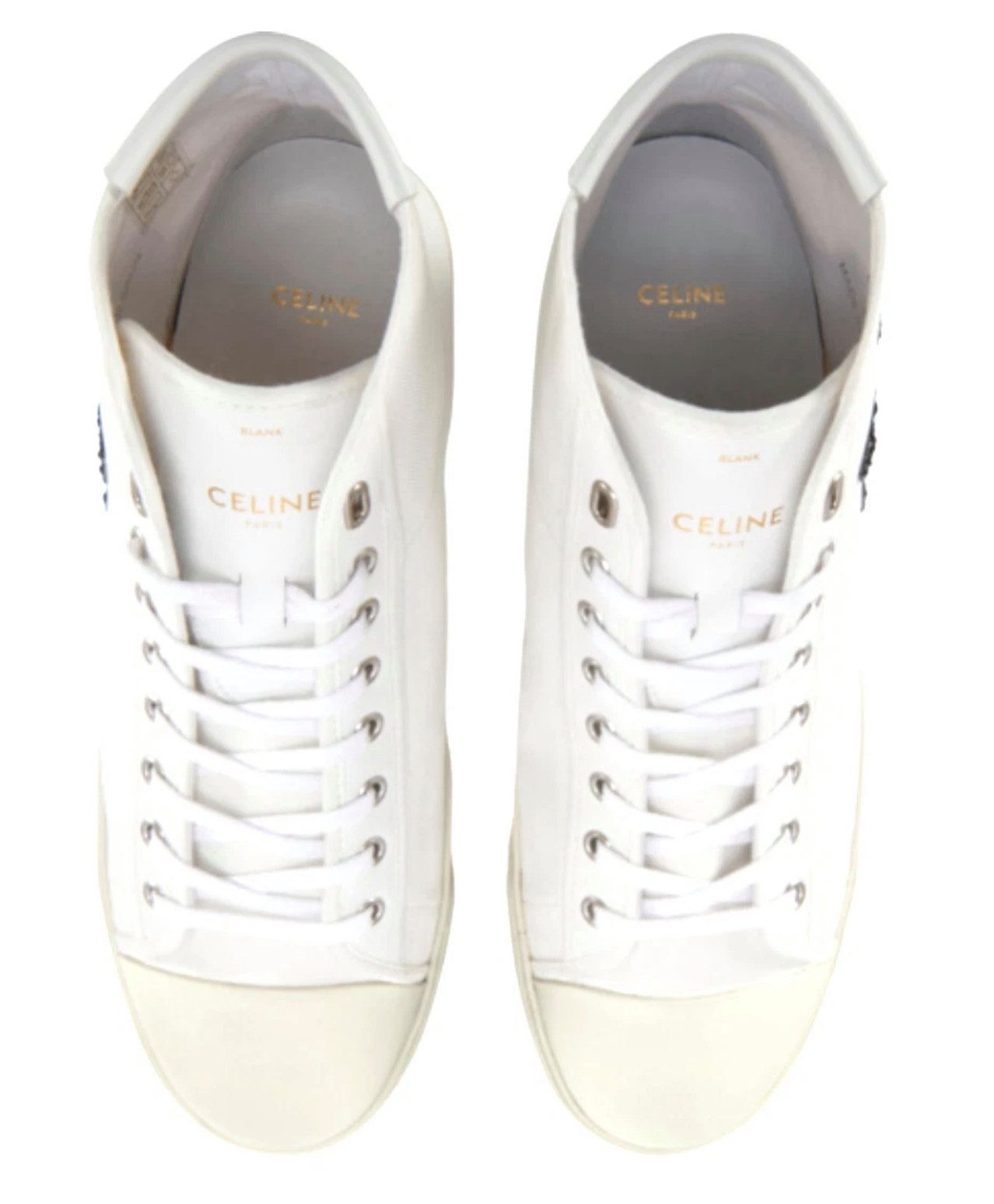 CELINE x André Butzer High-Top Limited Schuhe 'Blank' Weiß Sneaker Filz-Patch im André Butzer Stil, CELINE-Logoprint auf der Zunge