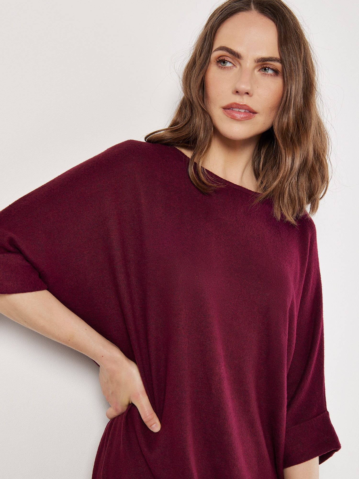 Apricot Rundhalsshirt Longshirt mit Fledermausärmeln
