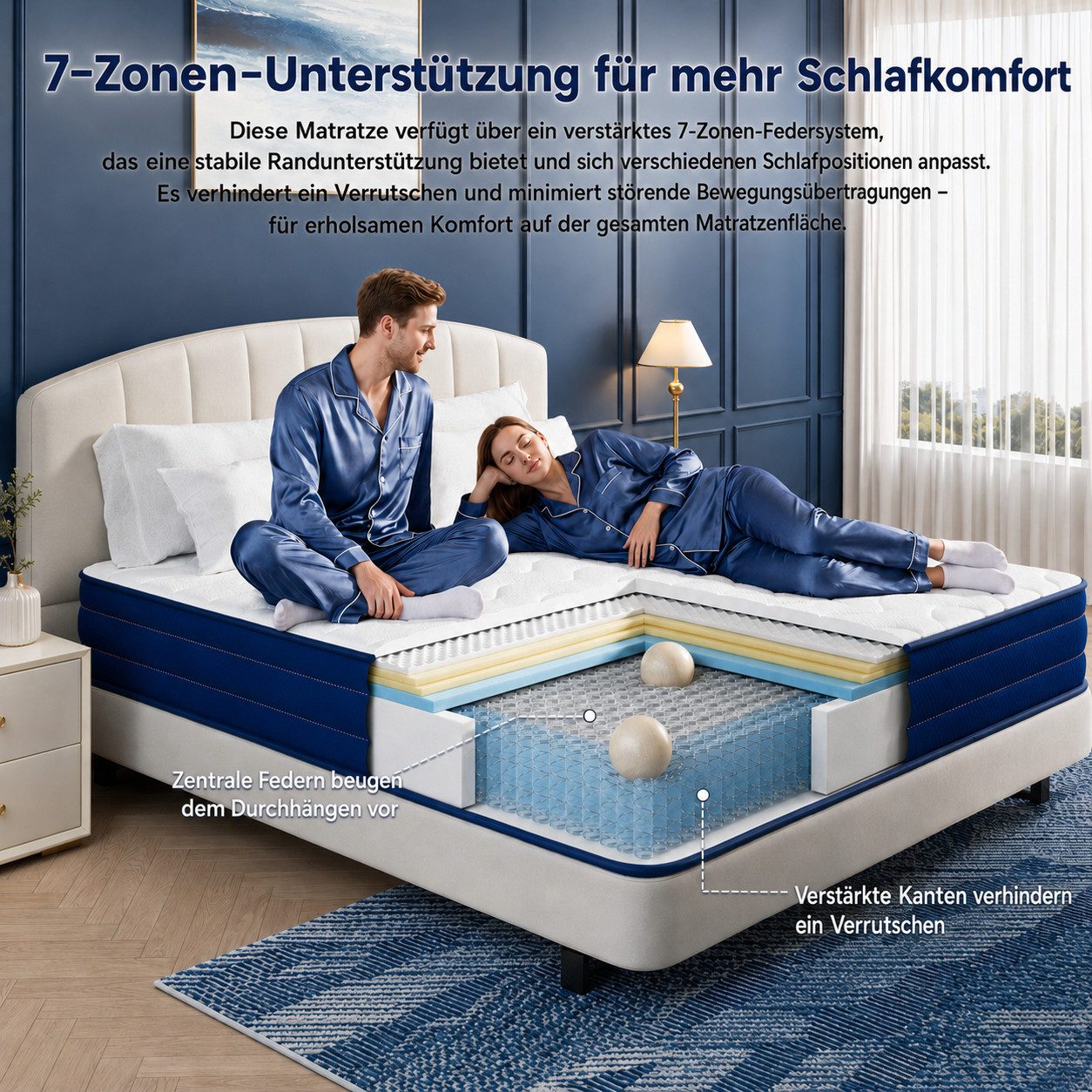 Taschenfederkernmatratze 7-Zonen Federkernmatratze, inkl. 2-lagigem Komfort-Topper, HOMAVO, 22 cm hoch, (Härtegrad H3, Zertifizierte EU-Qualität, 8+3 Schichten hochwertiger Materialien), Orthopädische Matratze u.v.m.