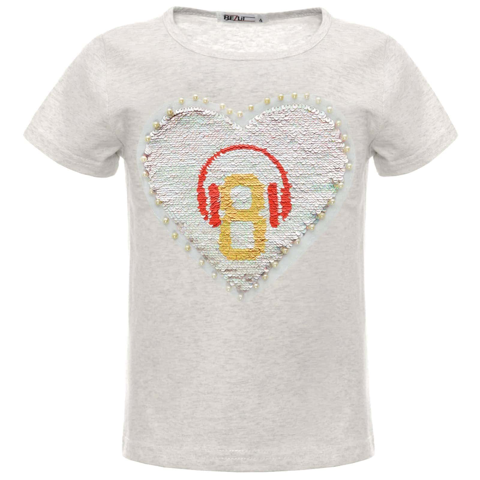 BEZLIT Paillettenshirt Mädchen Wende Pailletten T-Shirt (1-tlg) mit Wendepailletten Grau
