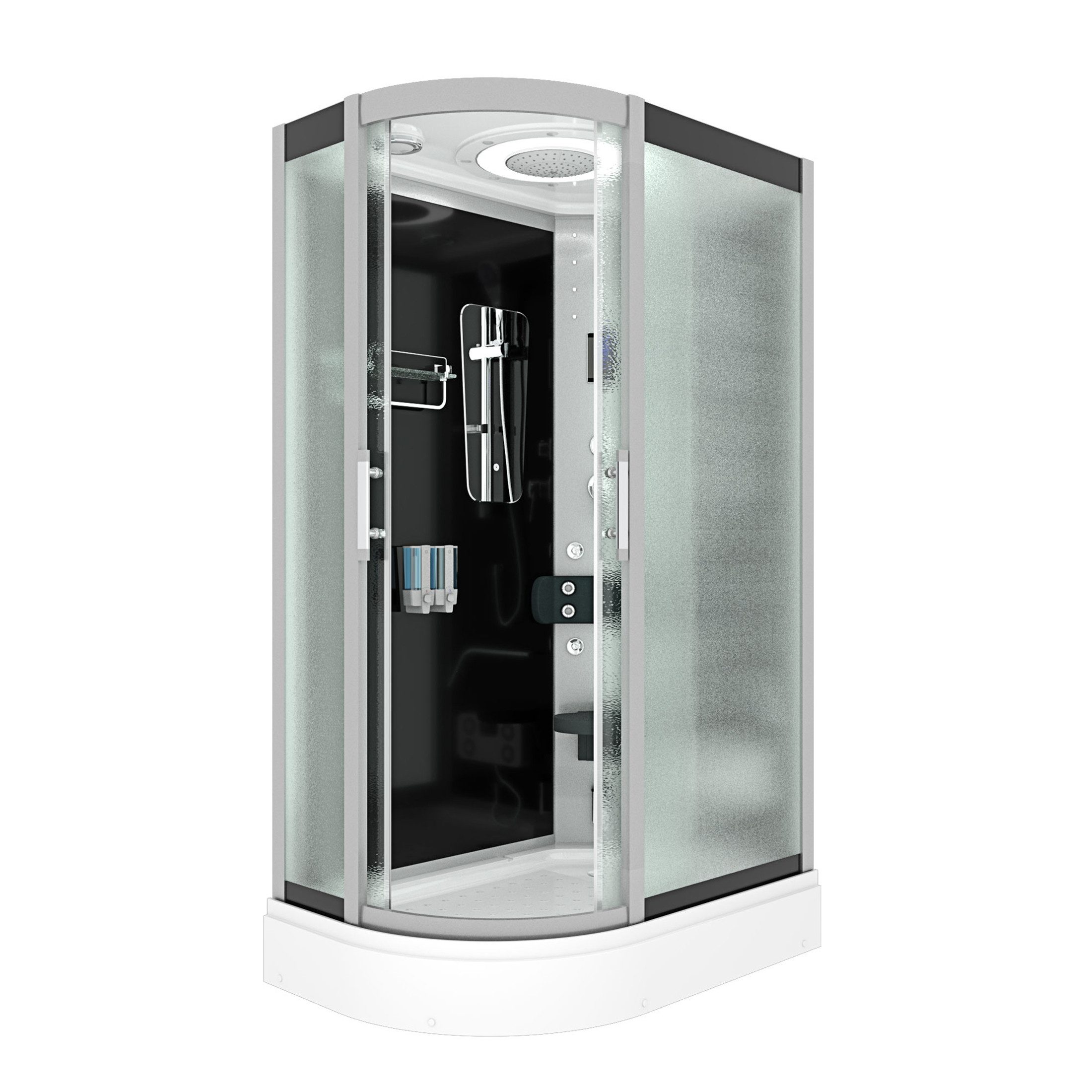 AcquaVapore Dampfdusche Dusche DampfduscheD60-73M2L-ALL sw 120x80, Sicherheitsglas ESG, Höhenverstellbar, Mit Bauanleitung, Mit Beleuchtung, Mit Spiegel, Gehä