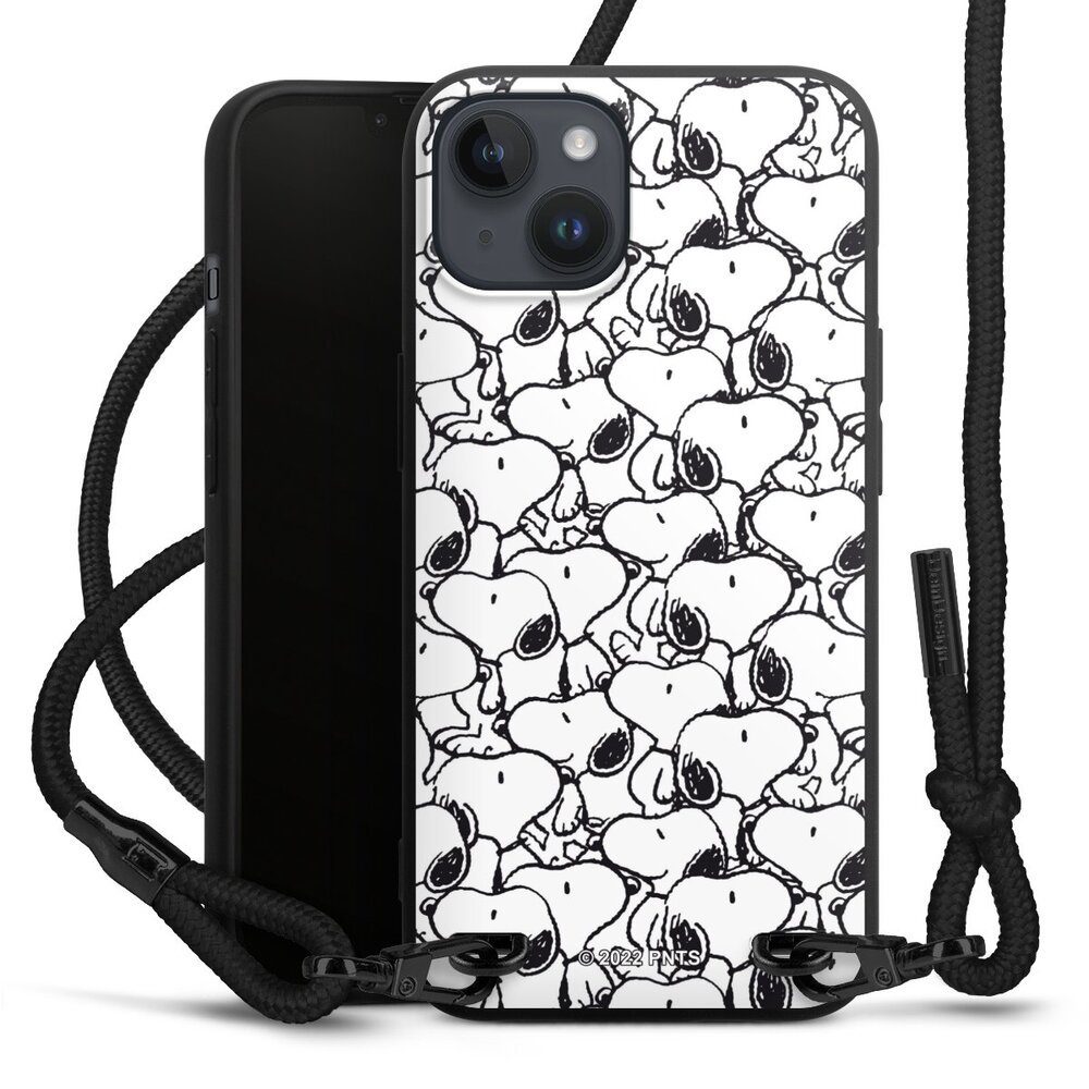 DeinDesign Handyhülle Snoopy Muster Peanuts Snoopy Pattern Black And White, Apple iPhone 14 Plus Premium Handykette Hülle mit Band Cover mit Kette
