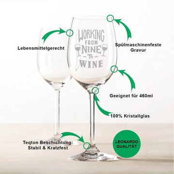 GRAVURZEILE Rotweinglas Leonardo Weinglas mit Gravur - Working from Nine to Wine, Glas, graviertes Geschenk für Partner, Freunde & Familie