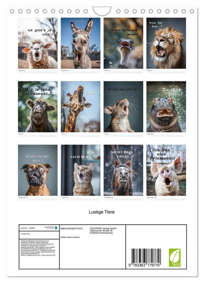 Thumbnail - CALVENDO Wandkalender Lustige Tiere (Wandkalender 2025 DIN A4 hoch), CALVENDO Monatskalender