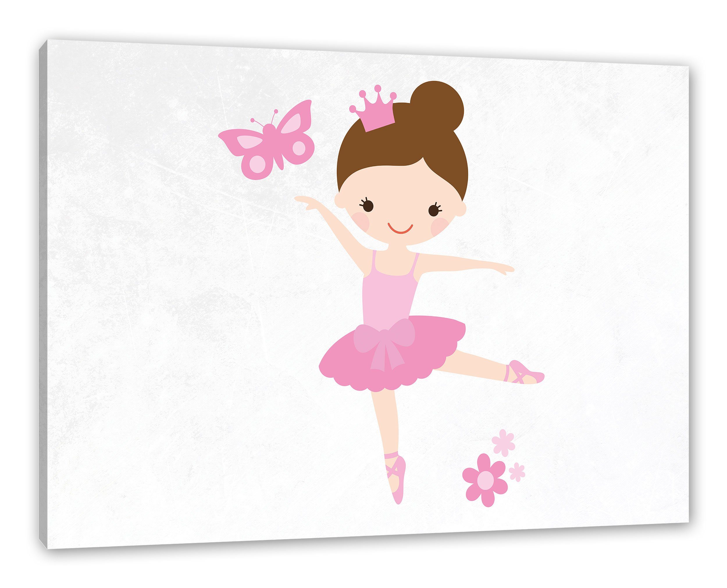 Ballerina Pixxprint Leinwandbild Schmetterling inkl. St), Blumen Zackenaufhänger fertig Blumen, (1 bespannt, Leinwandbild Schmetterling Ballerina