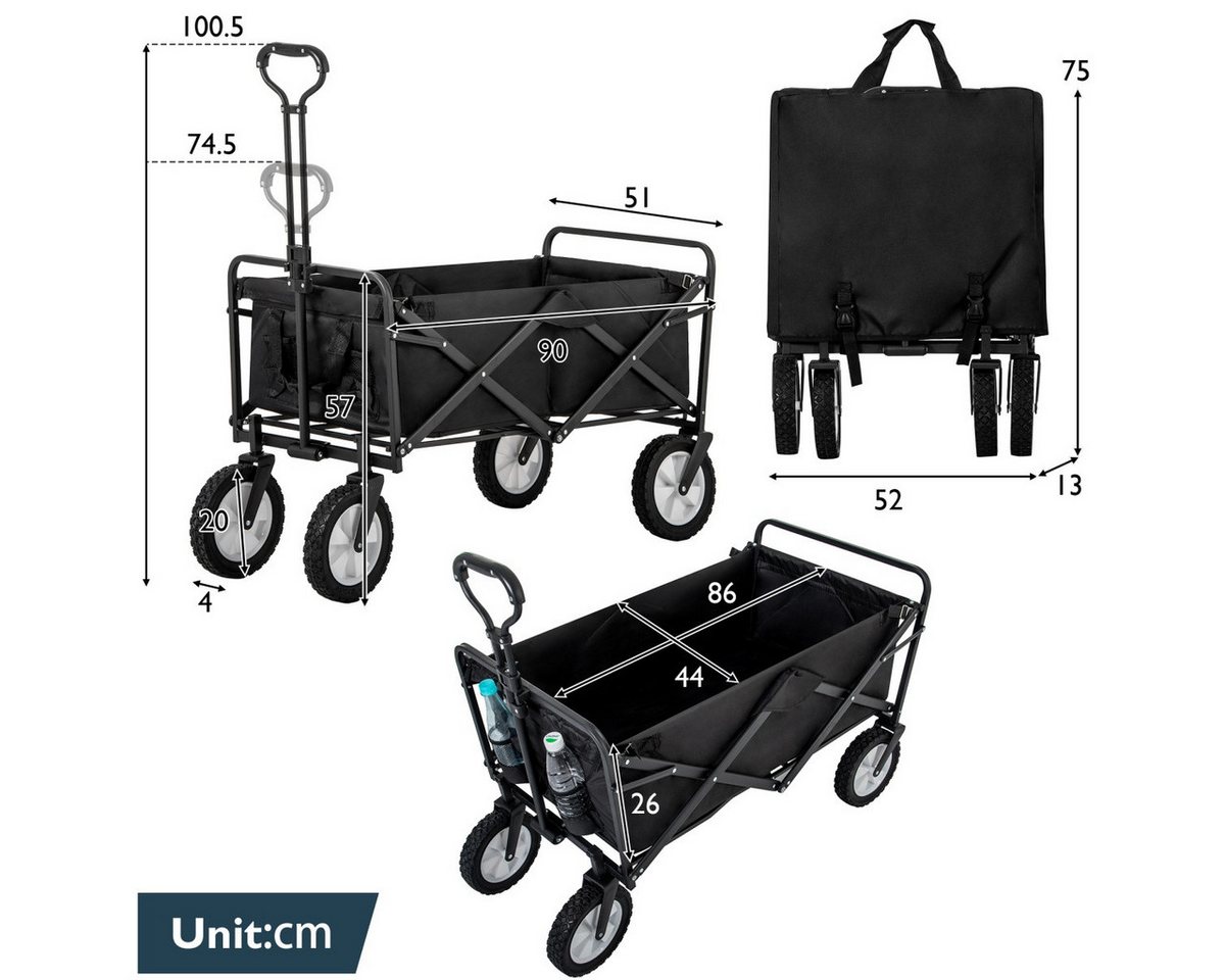 Thumbnail - IDEASY Bollerwagen Faltbar Bollerwagen Kinder, Ideal für Heimtiere, Garten, Picknick, etc (verstellbarem Griff, 96-Liter...