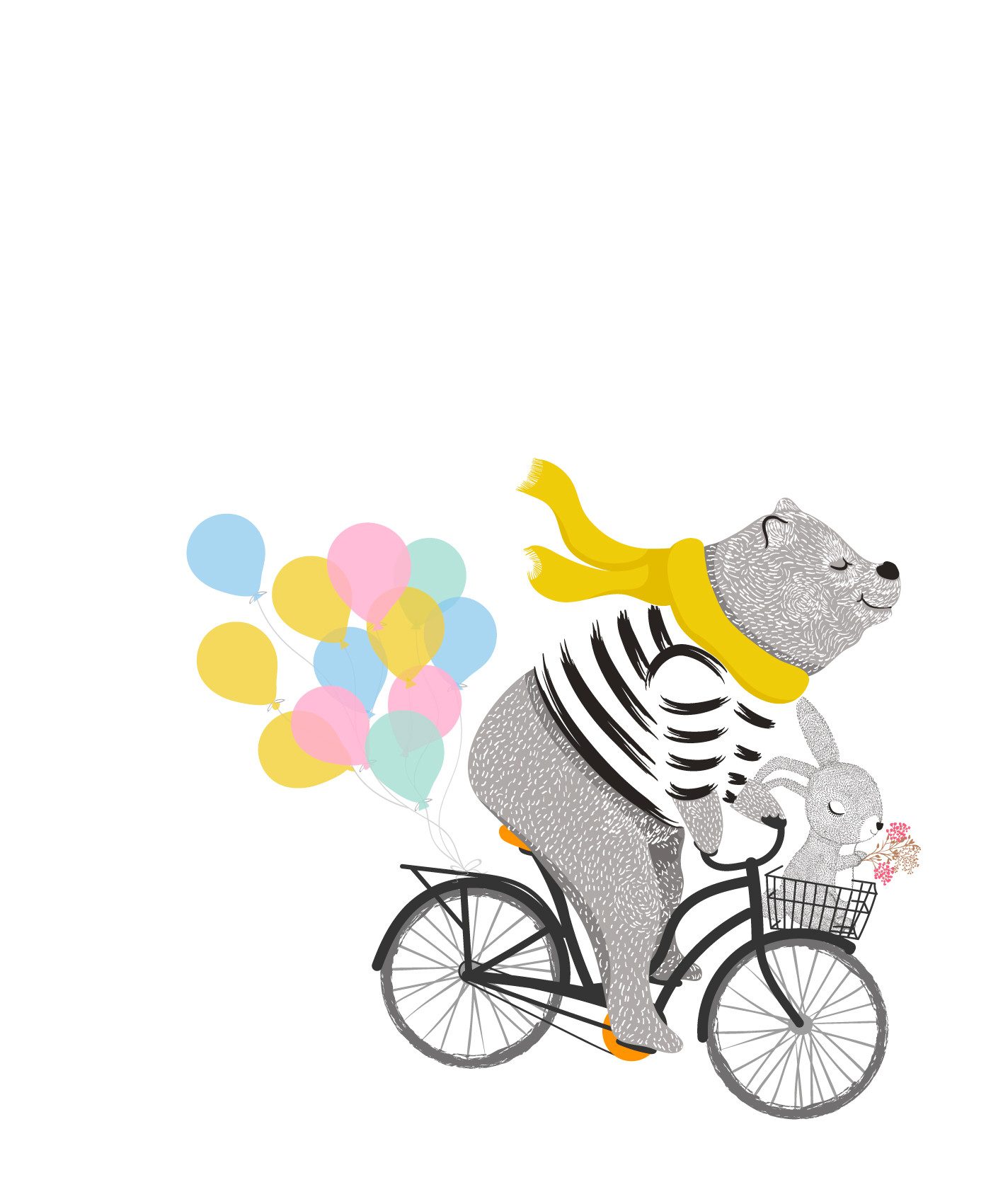 Lüttenhütt Bild mit Rahmen oder Poster, Bär mit Hase auf Fahrrad, Fahrräder, Fahrzeuge, Fantasy, Luftballon, Tiere (1 St), HD Premium Druck