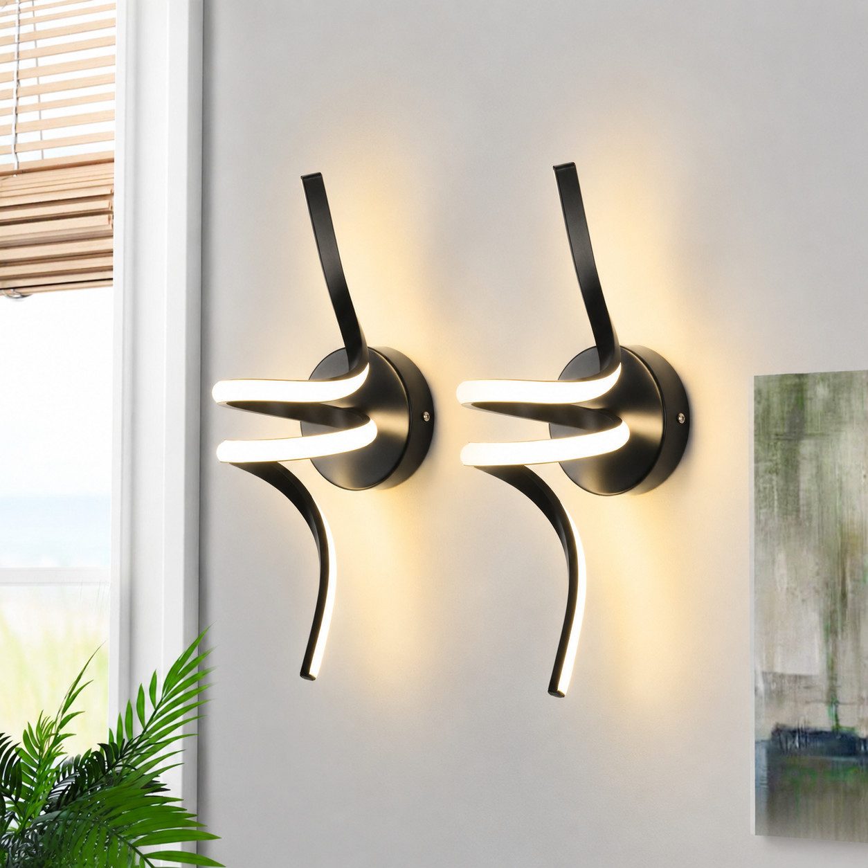 ZMH LED Wandleuchte Innen Schwarz/Weiß Modern Wandlampe 7W Warmweiß Treppenhaus Flur, Augenschutz, Einfache Installtion, LED fest integriert, 3000K, Aluminium Wandbeleuchtung Wohnzimmer