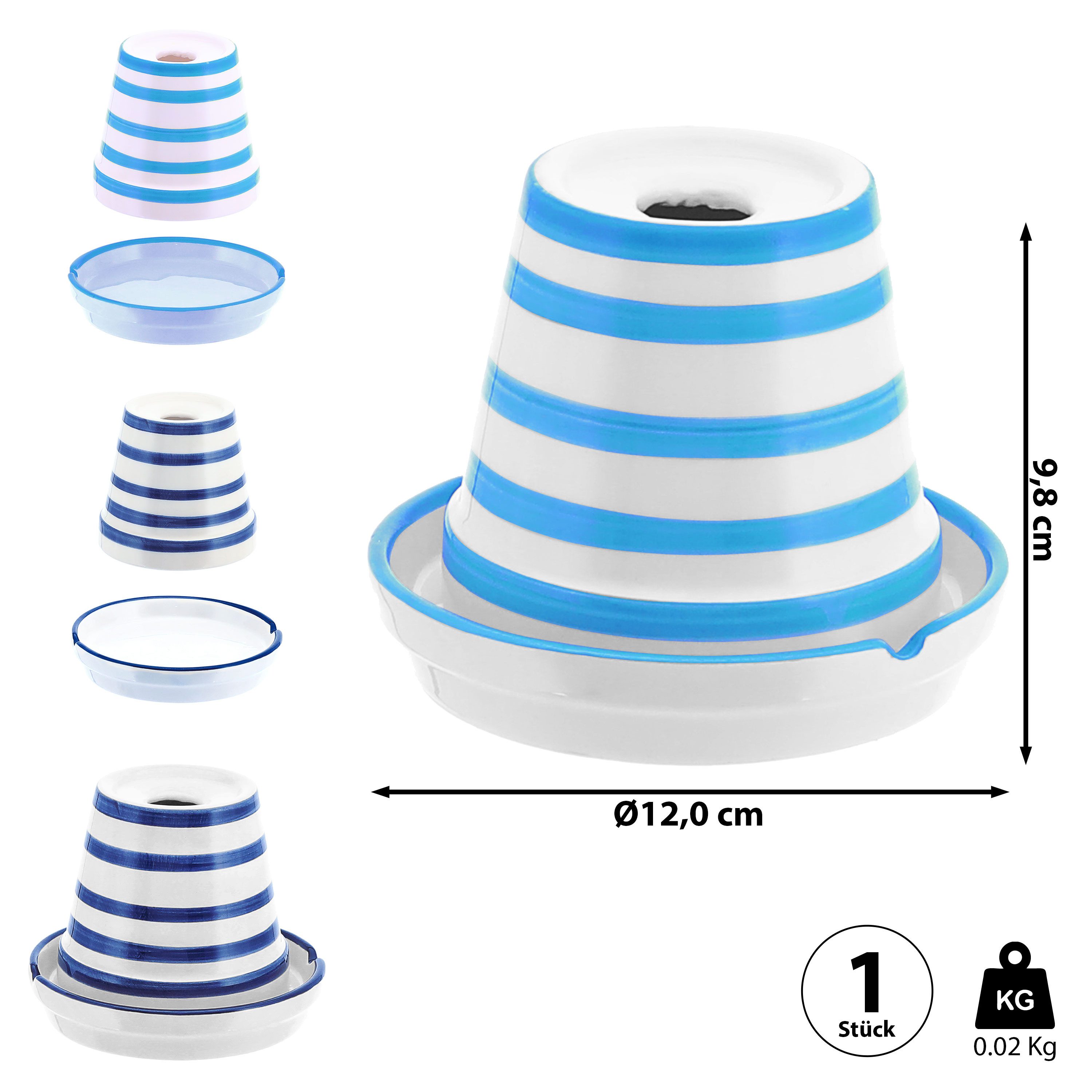 CEPEWA Aschenbecher Sturmaschenbecher Maritim 2er Set blau weiß gestreift Ø12cm Dolomit – Bild 2 von 5