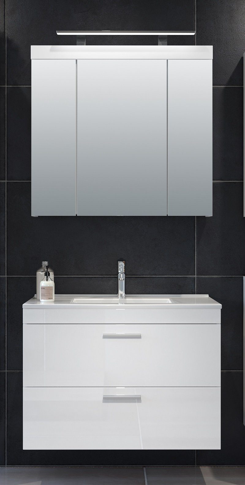 trendteam Badmöbel-Set Badezimmer-Set Devon, inkl. Waschbecken, weiß Hochglanz, 2-teilig, (2-St)