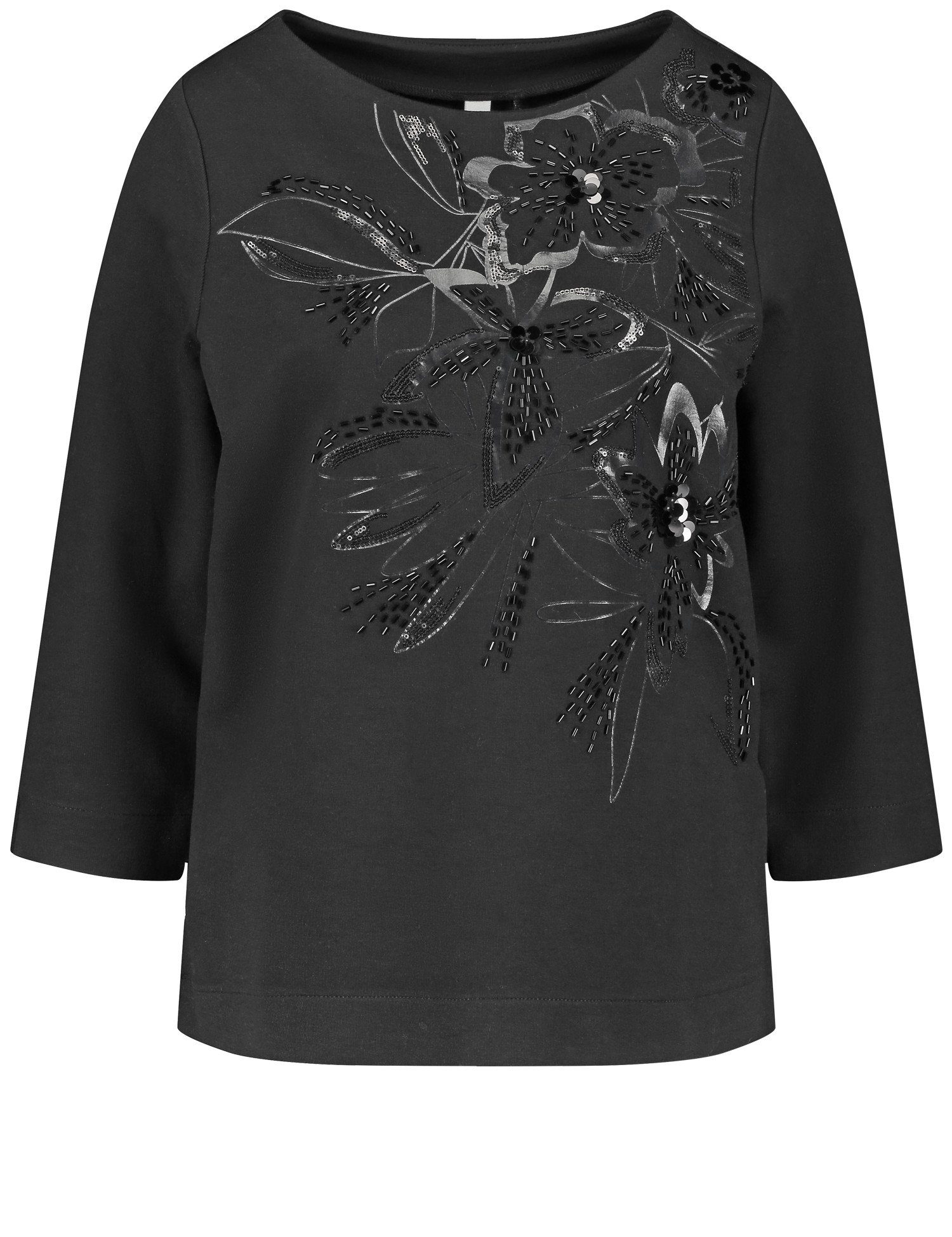 Pailletten WEBER 3/4 floralem Dekor Ziersteinchen Shirt GERRY mit und Arm aus 3/4-Arm-Shirt