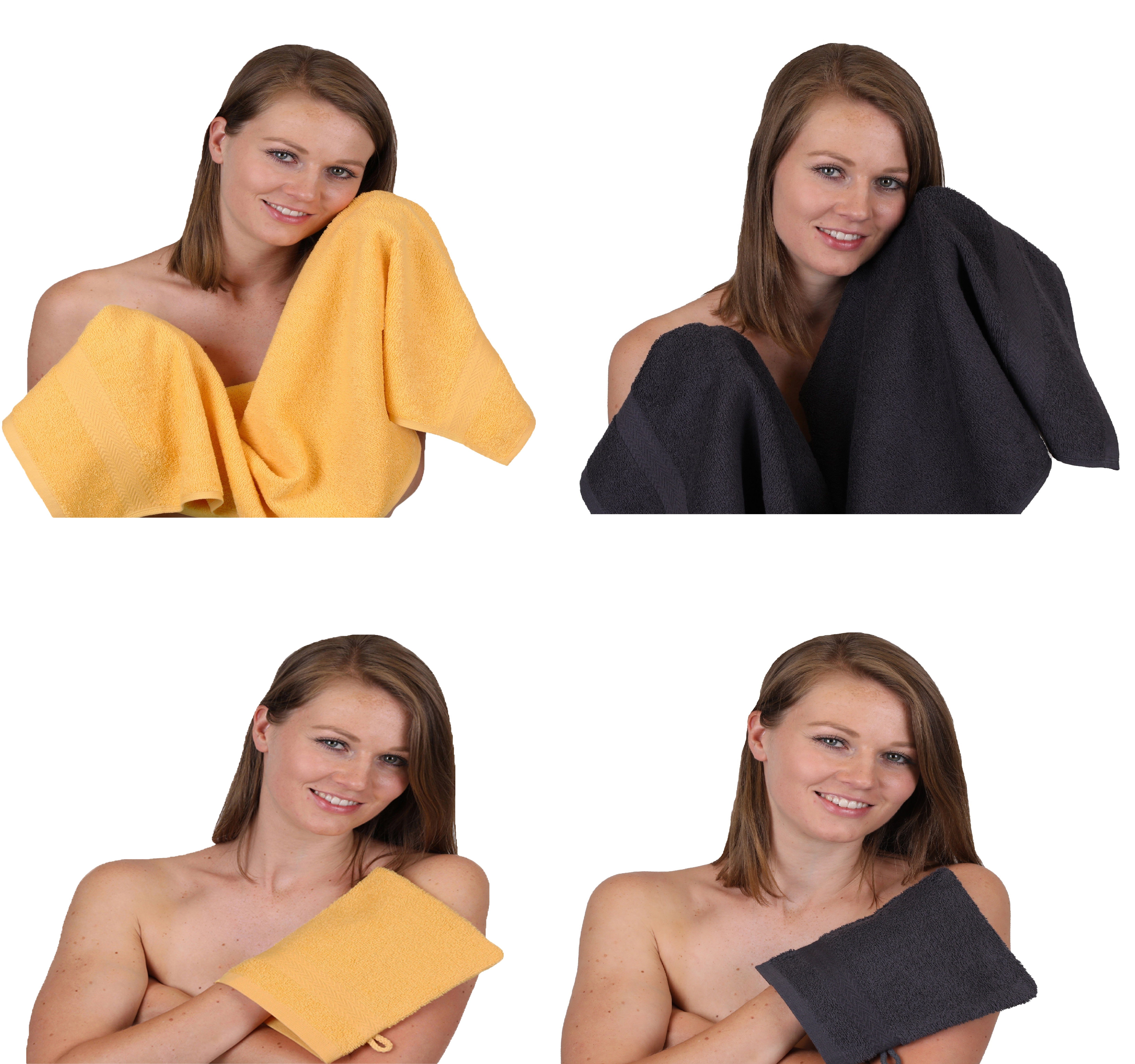Waschhandschuhe, Handtuch Handtuch Betz 100% Set grau Set Pack honiggelb 2 100% tlg. Handtücher Baumwolle graphit Baumwolle 4 HAPPY - 2