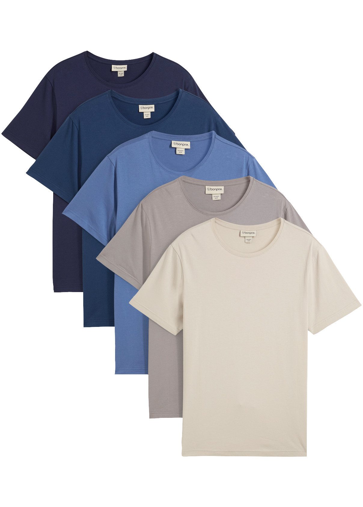 bonprix T-Shirt (Packung, 5-tlg., 5er) Regular Fit, Kurzarm, für warme Tage, aus Baumwolle und Viskose