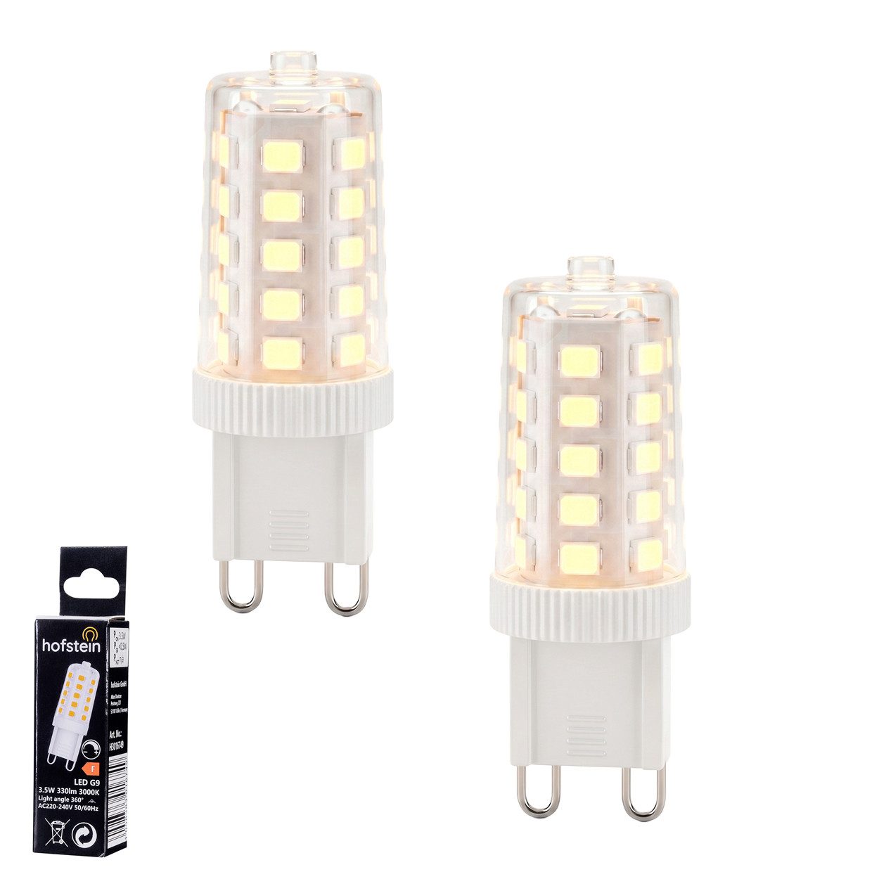 hofstein LED-Leuchtmittel 2er Set Glühbirne G9 Warmweiß dimmbar 3,5 Watt, G9, 3000 Kelvin, 330 Lumen, Filament, Klar