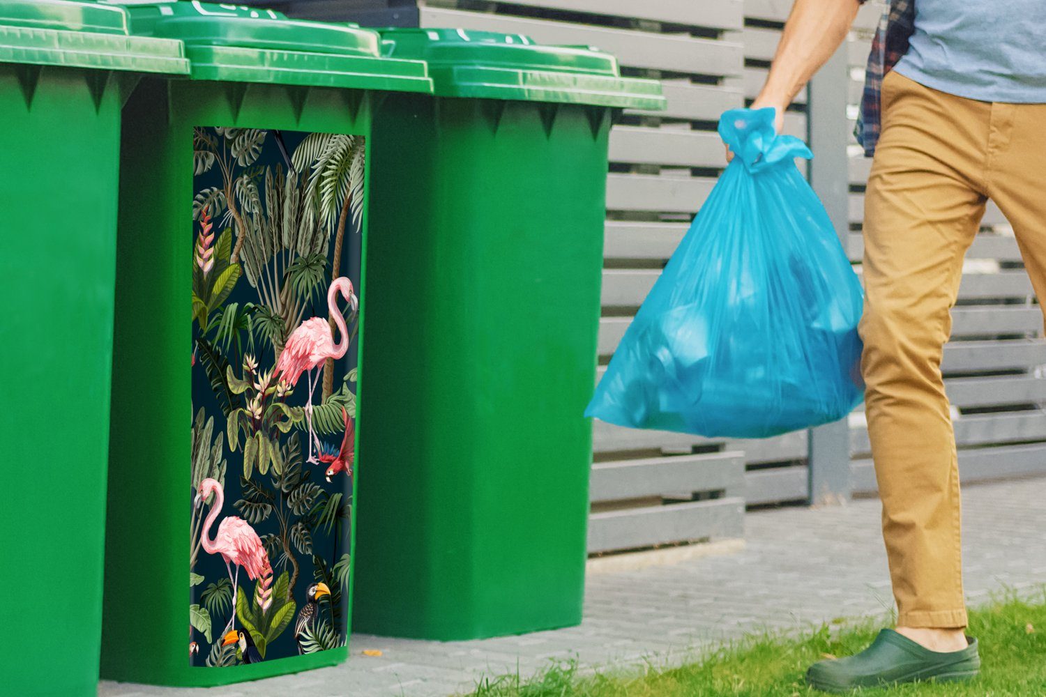 Kinder Wandsticker Jungtiere Mülleimer-aufkleber, MuchoWow Kinder - Mülltonne, - (1 - Sticker, Abfalbehälter - - Muster Container, Flamingo St), Papagei