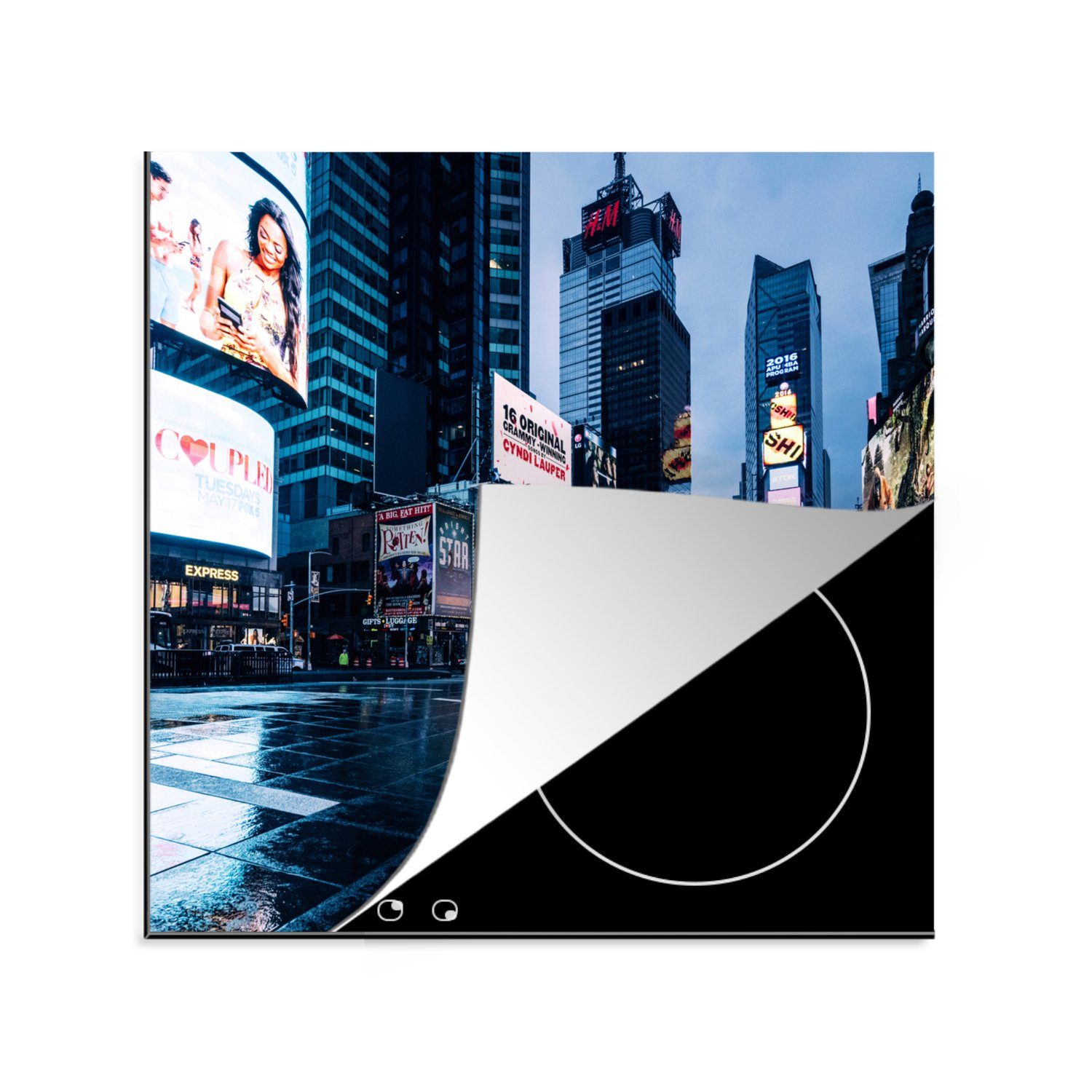 MuchoWow Herdblende-/Abdeckplatte Regen am Times Square, Vinyl, (1 tlg), 78x78 cm, Ceranfeldabdeckung, Arbeitsplatte für küche