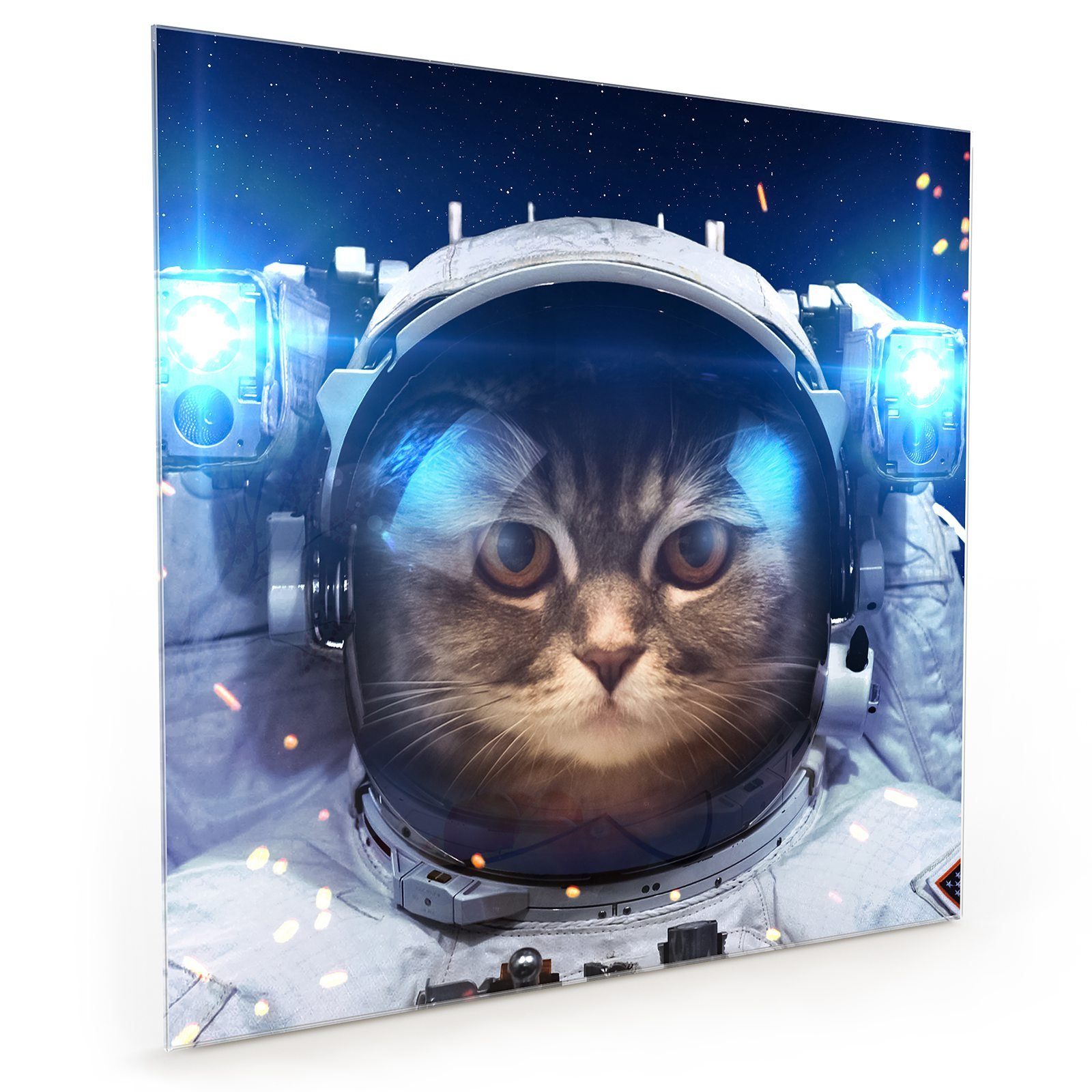 Primedeco Motiv mit Astronauten Küchenrückwand Katze Glas Küchenrückwand Spritzschutz
