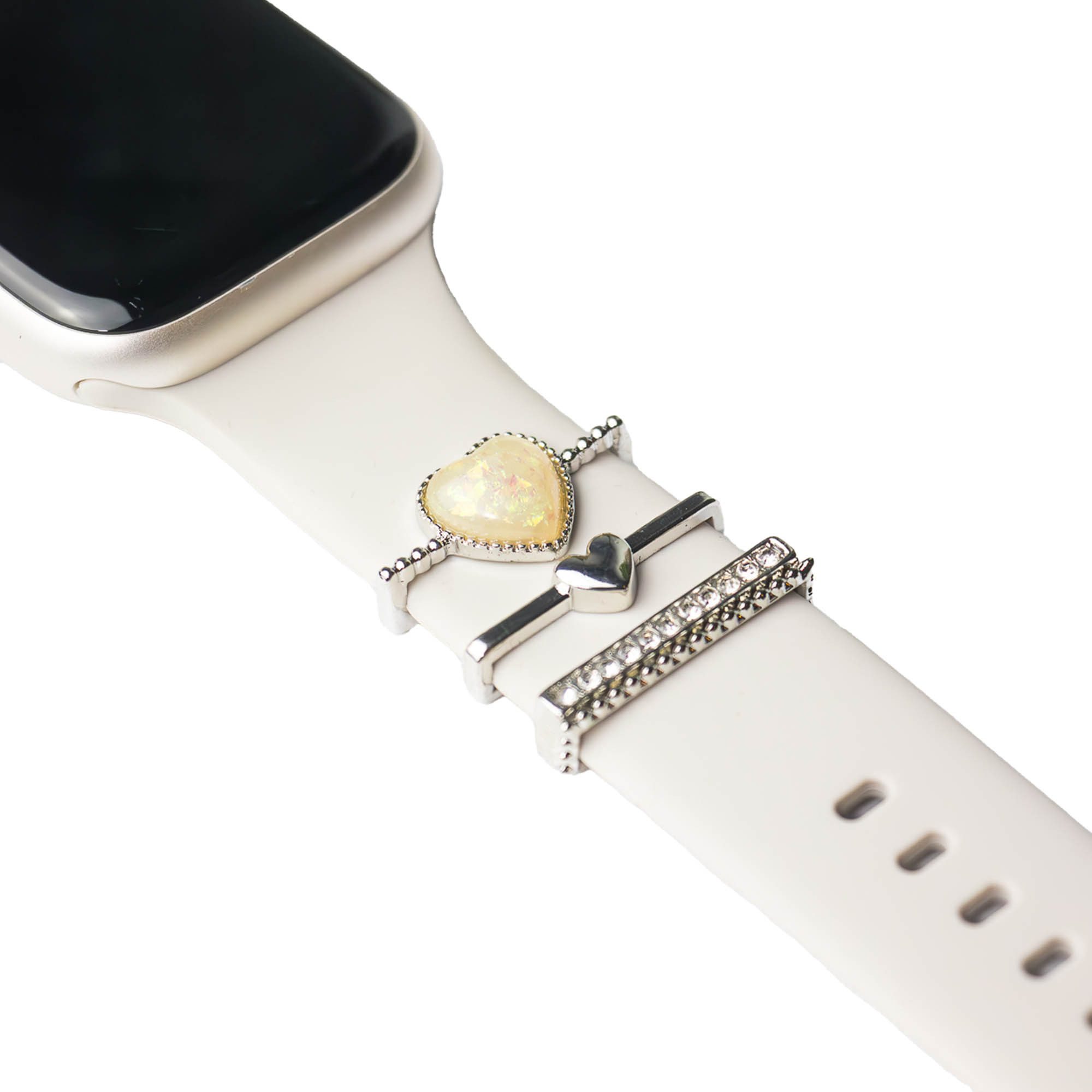 ARTVALL Smartwatch-Armband Apple Watch Charms Set 38/40/41mm & 42/44/45/49mm, Fashion Charms für Smartwatch Herzstein Glitzer Silber
